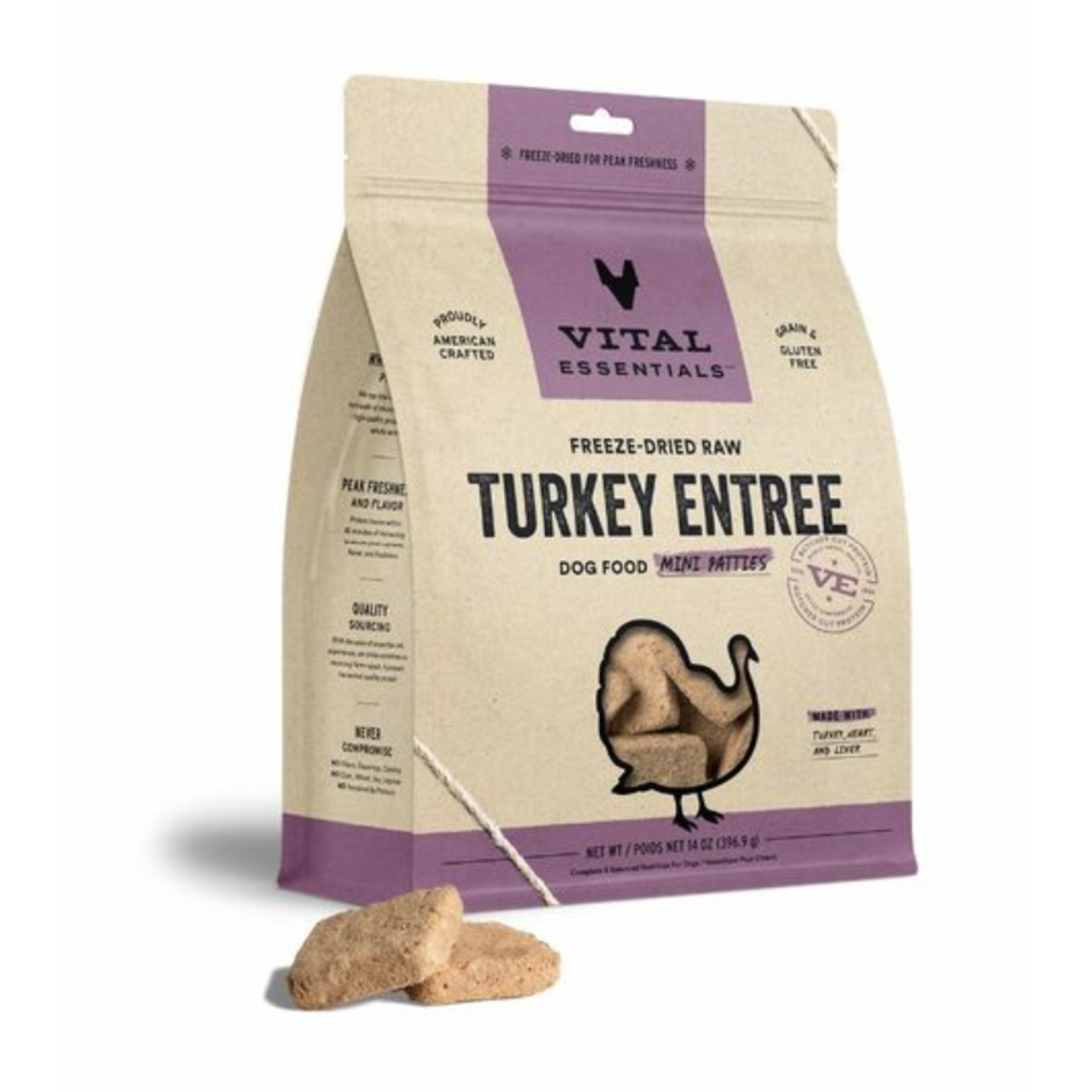 Vital Essentials Freeze Dried Raw Turkey Entree Mini Patties 14OZ