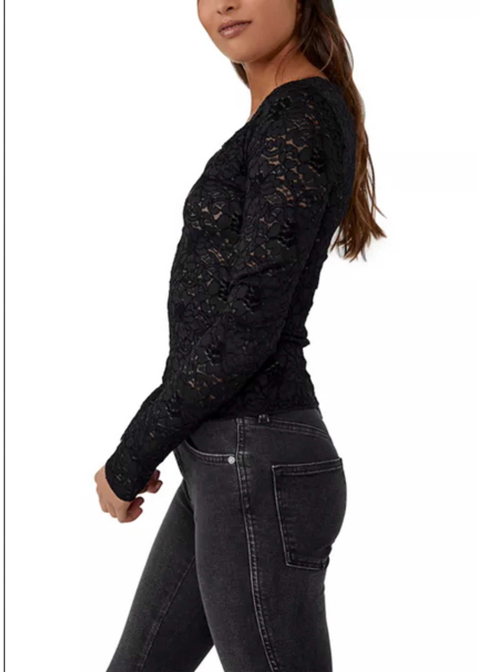 Free People Black Lace Top