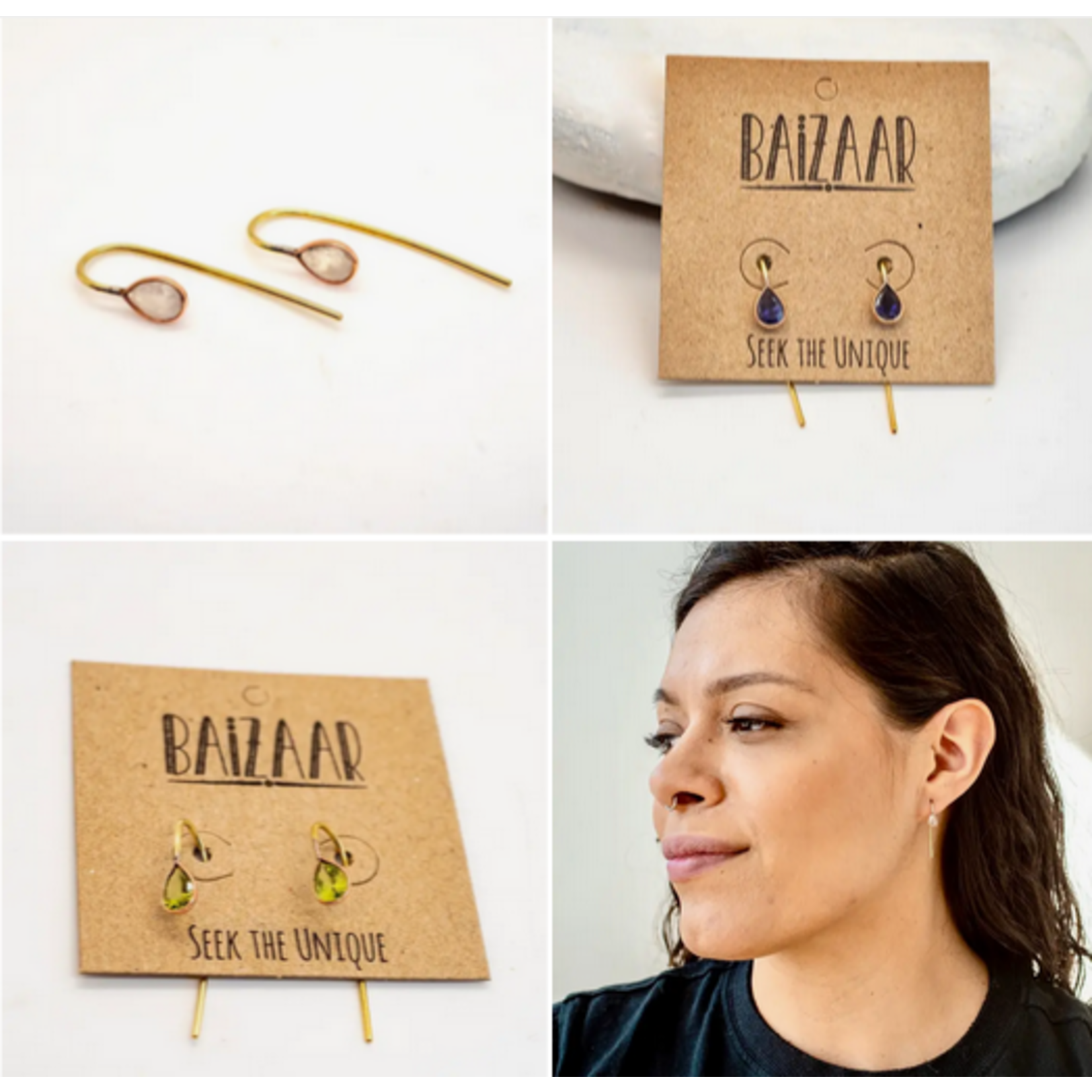 Baizaar B Brass Stone Drop Earring