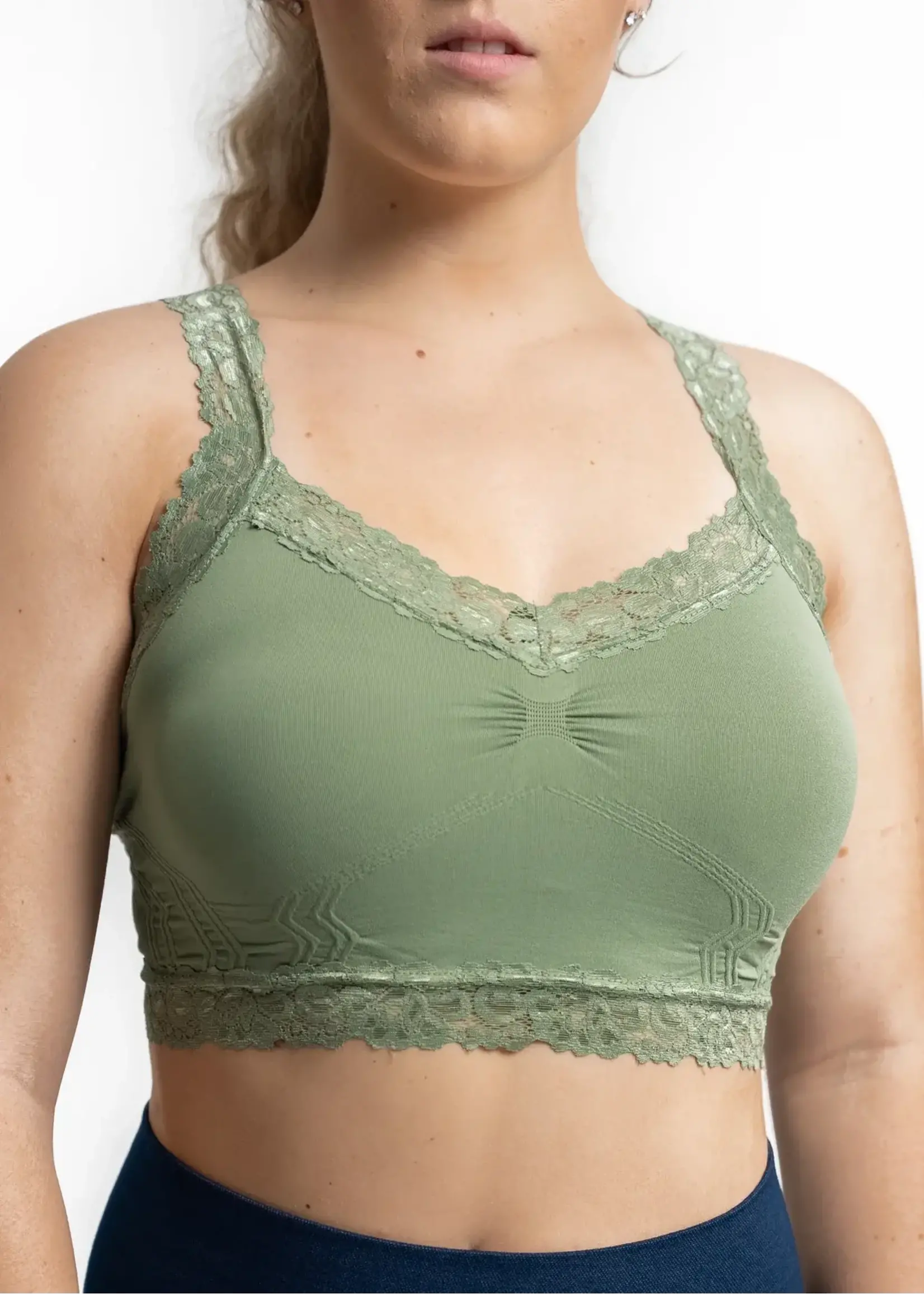 knotty padded strapless bralette in sage green – Our Bralette Club