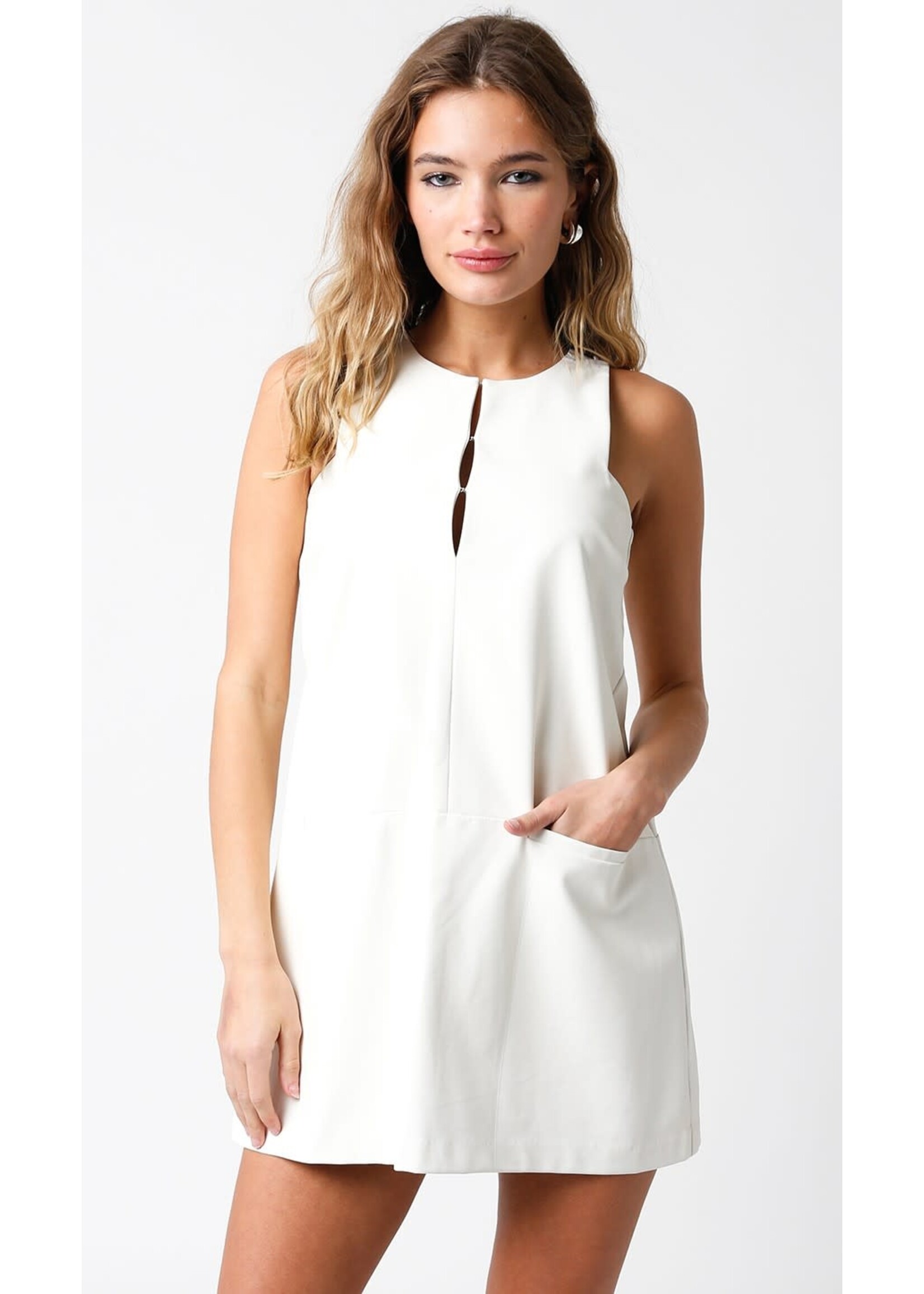olivaceous Daphine White Leather Dress