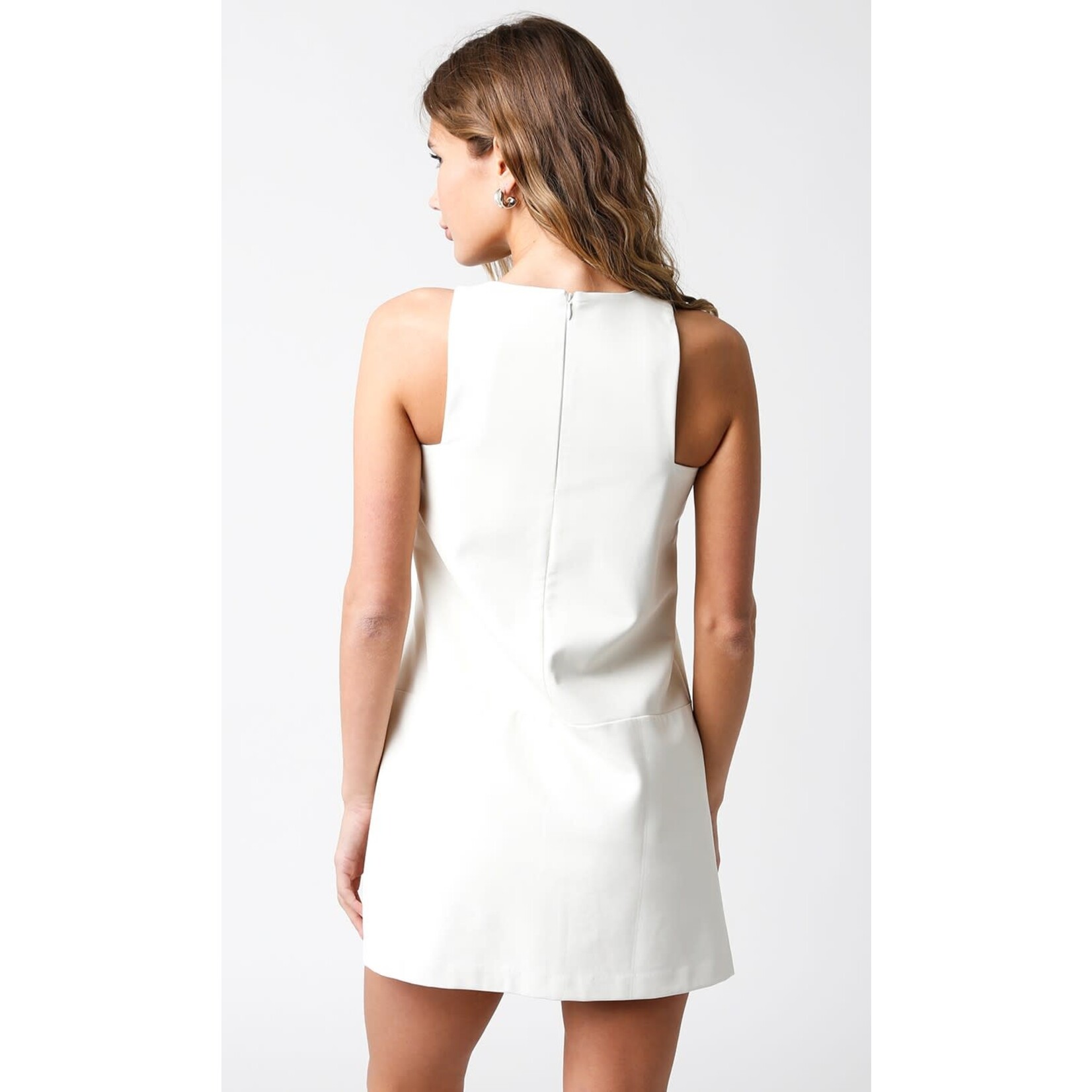 olivaceous Daphine White Leather Dress