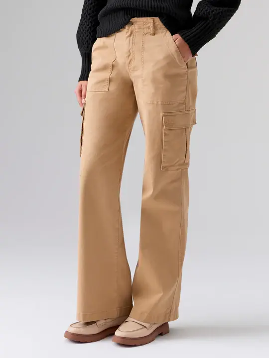 ★CERRIC★POCKET WIDE CARGO PANTS★1839★Brown★韓国★大人気 safuny Women's Workwear Cargo Pants with Pcoket Girls Solid