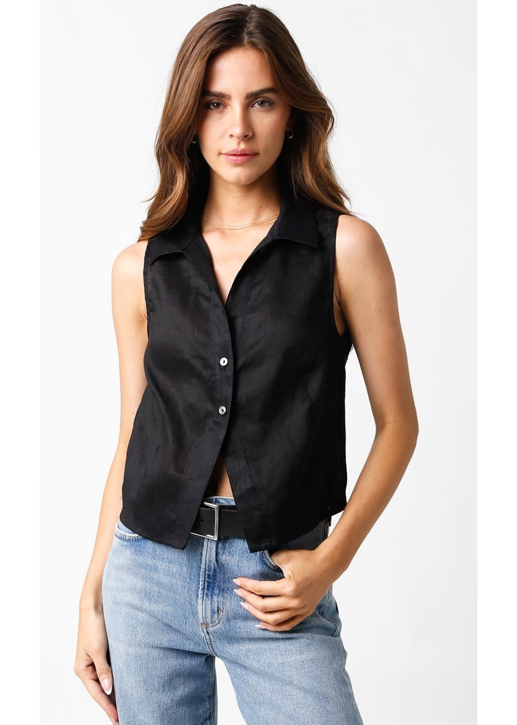 olivaceous O Collared Button Down Tank