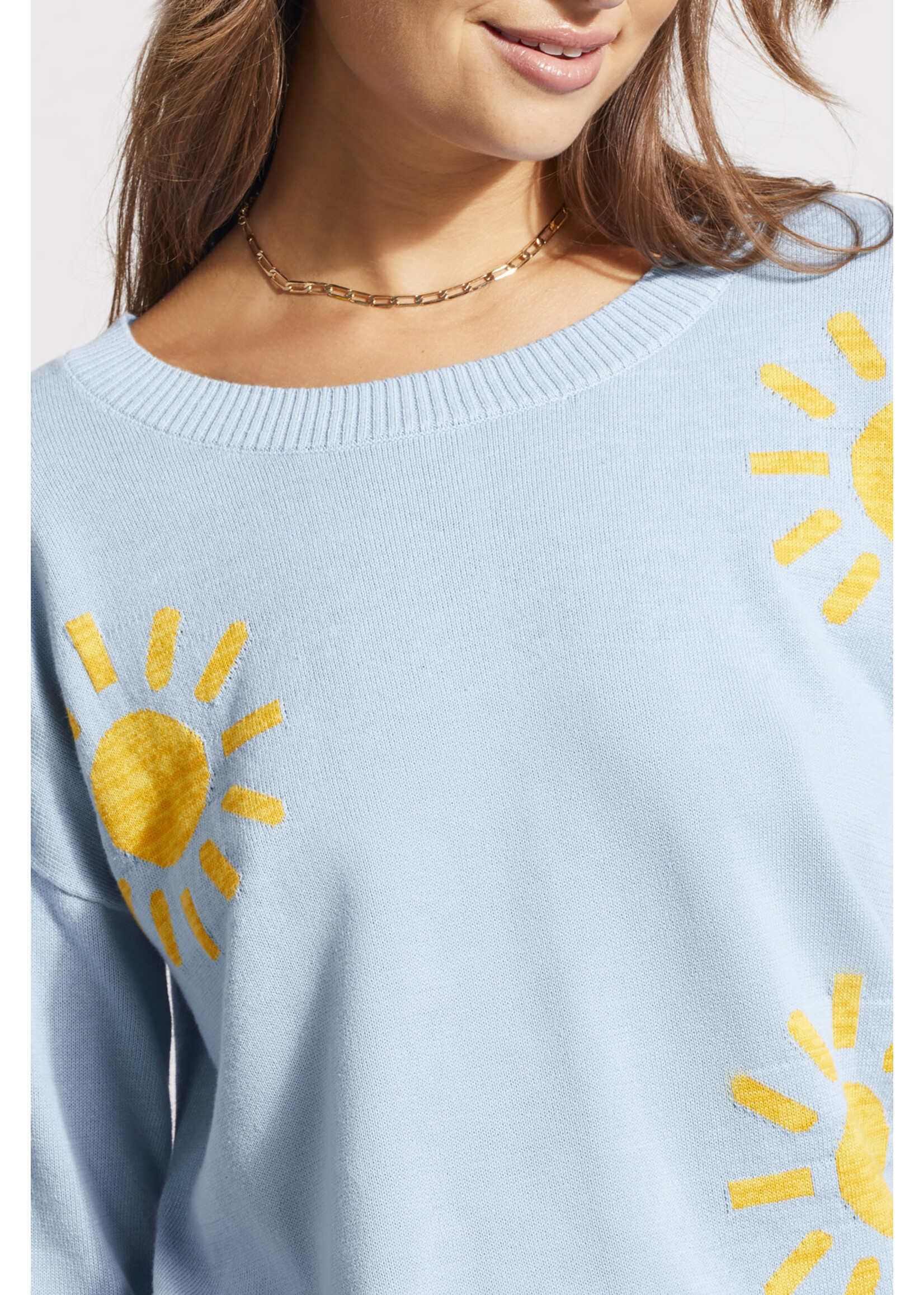 Tribal T Sun on Blue Sweater