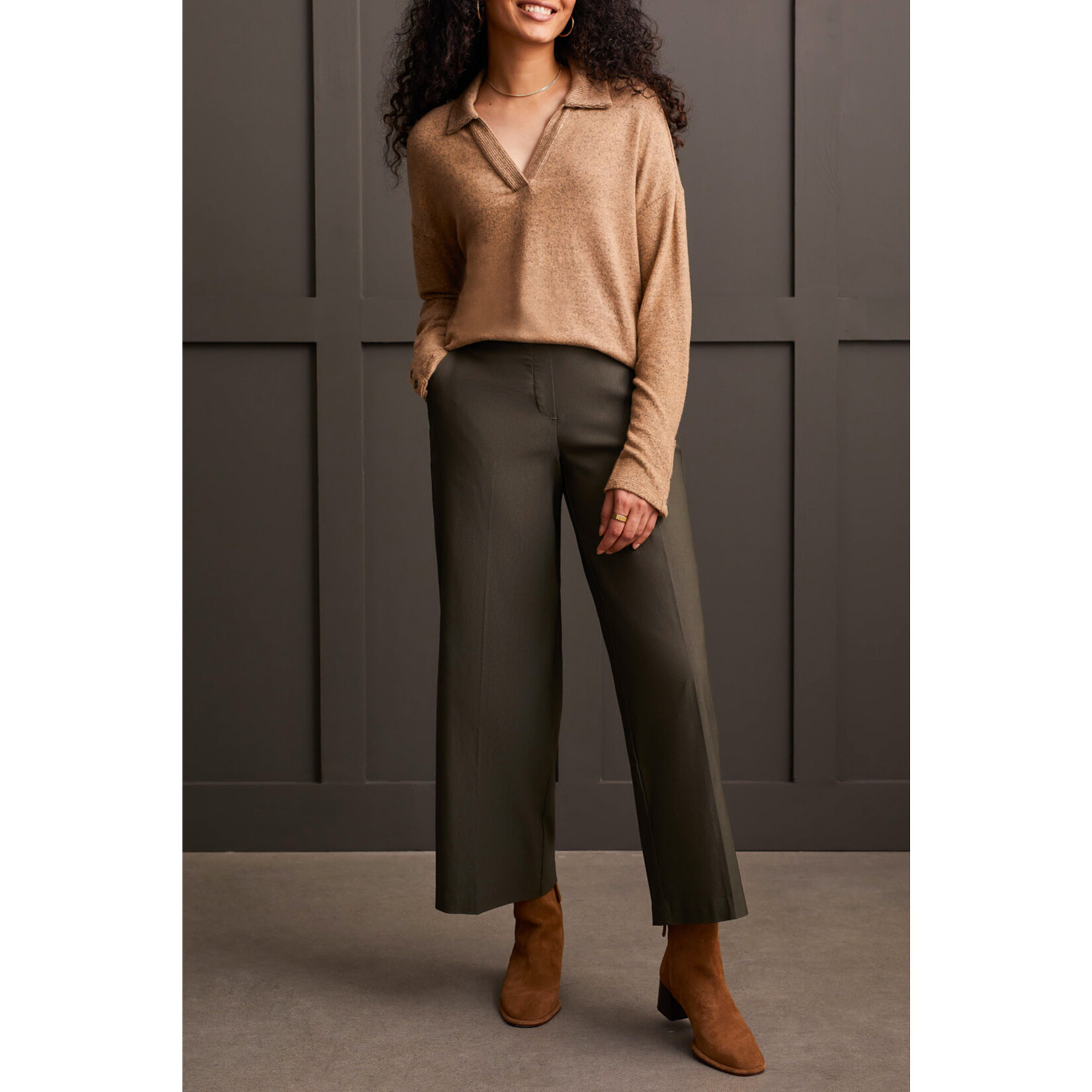 Tribal T Rib Collared LS Top