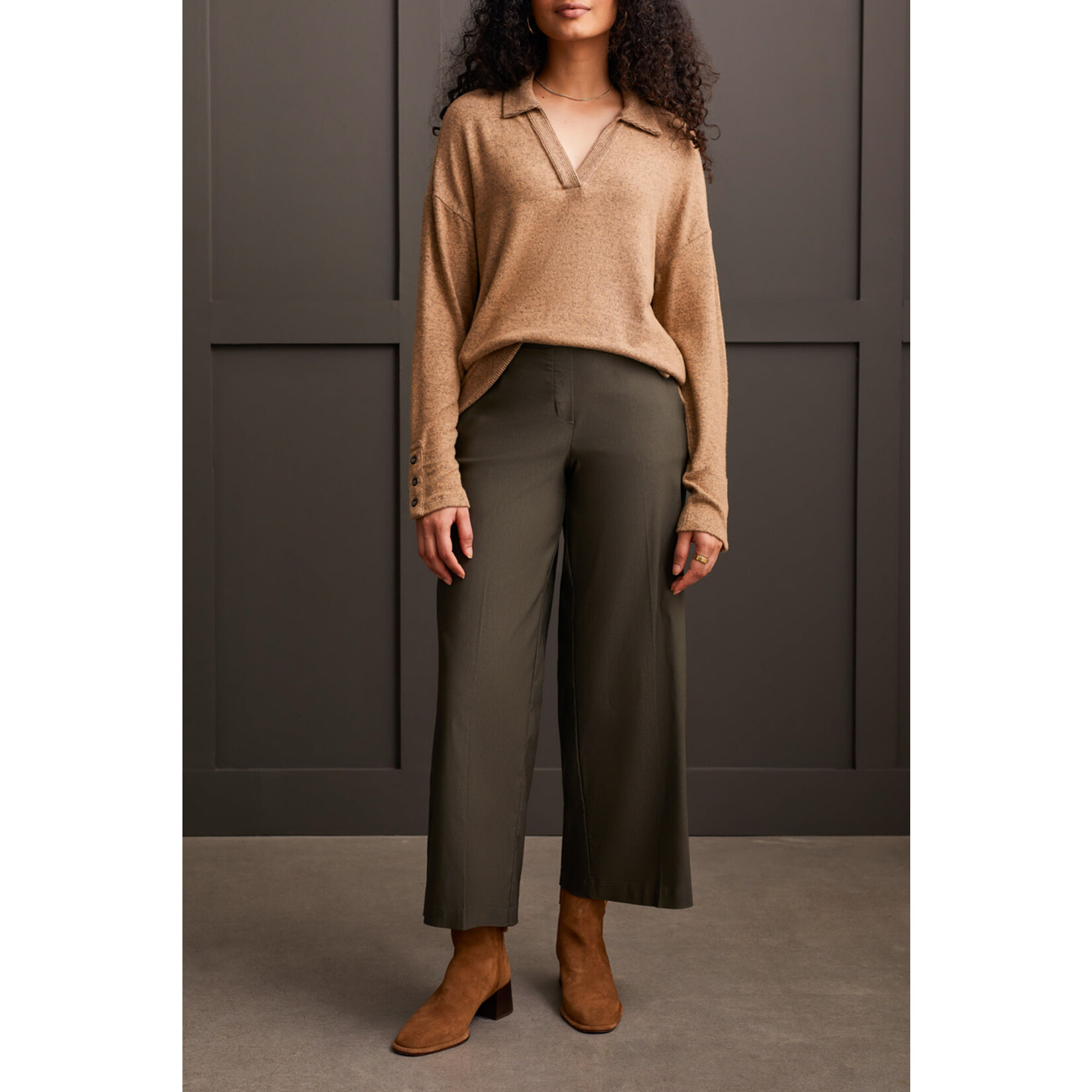 Tribal T Rib Collared LS Top