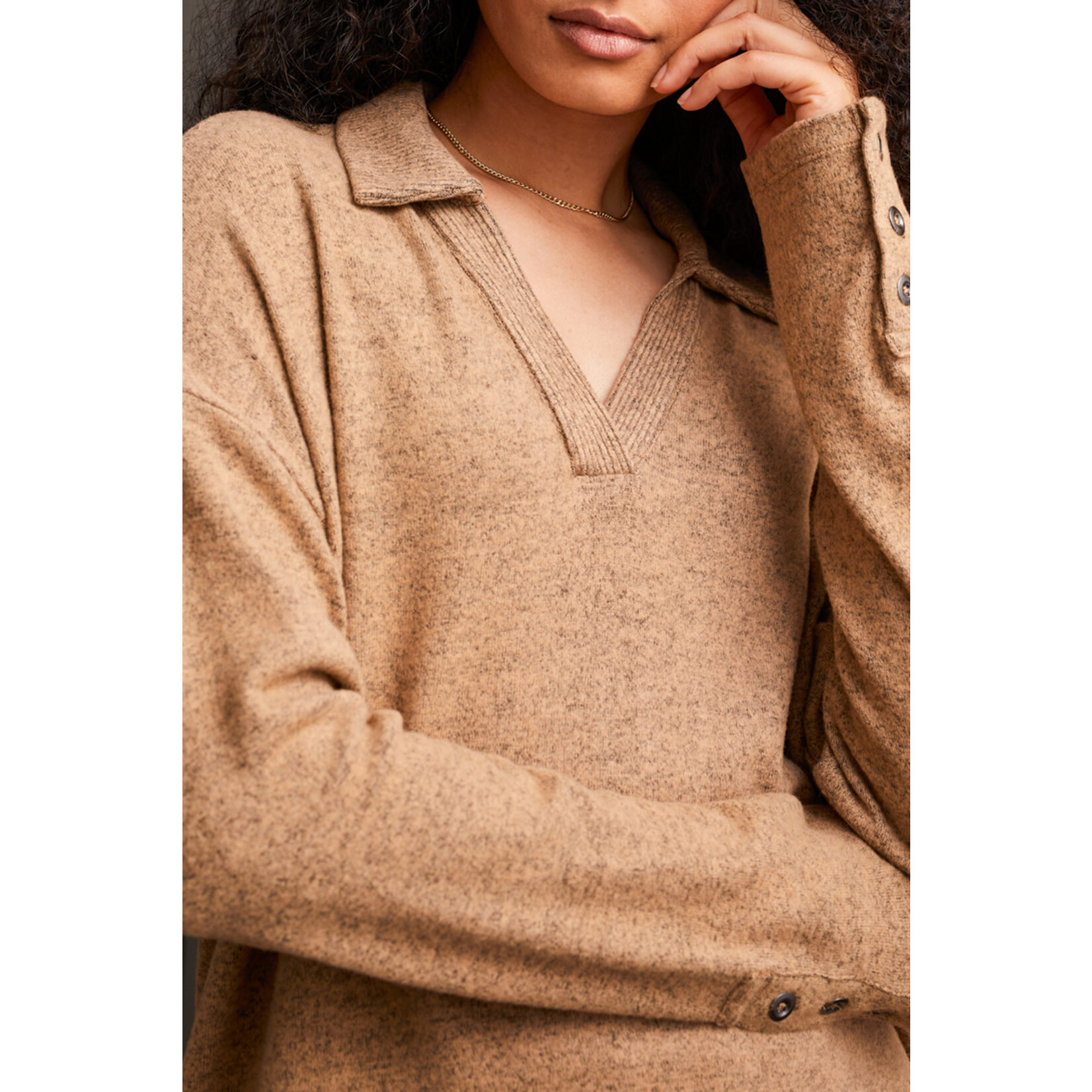Tribal T Rib Collared LS Top