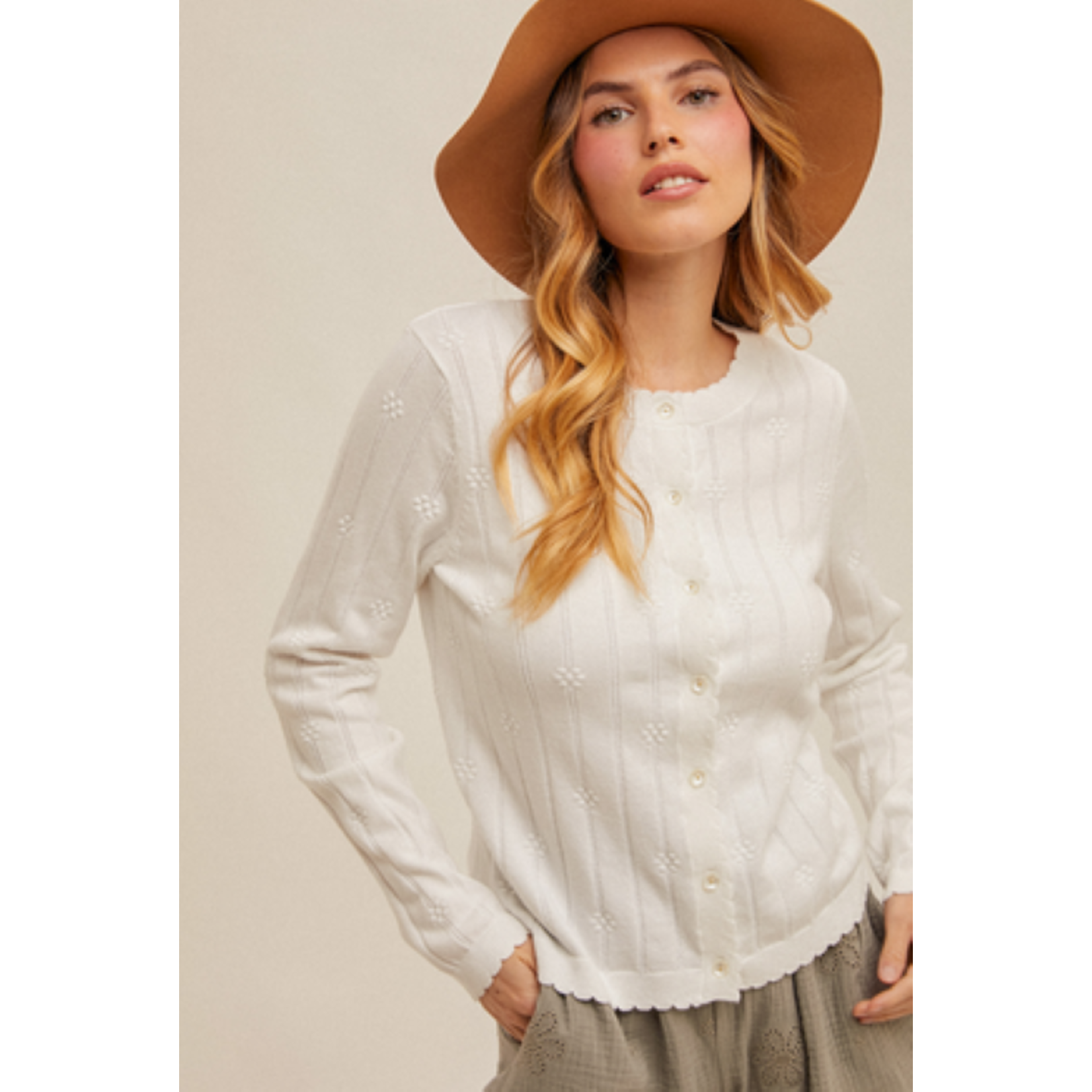 Hem & Thread Floral Detail Scallop Edge Cardi