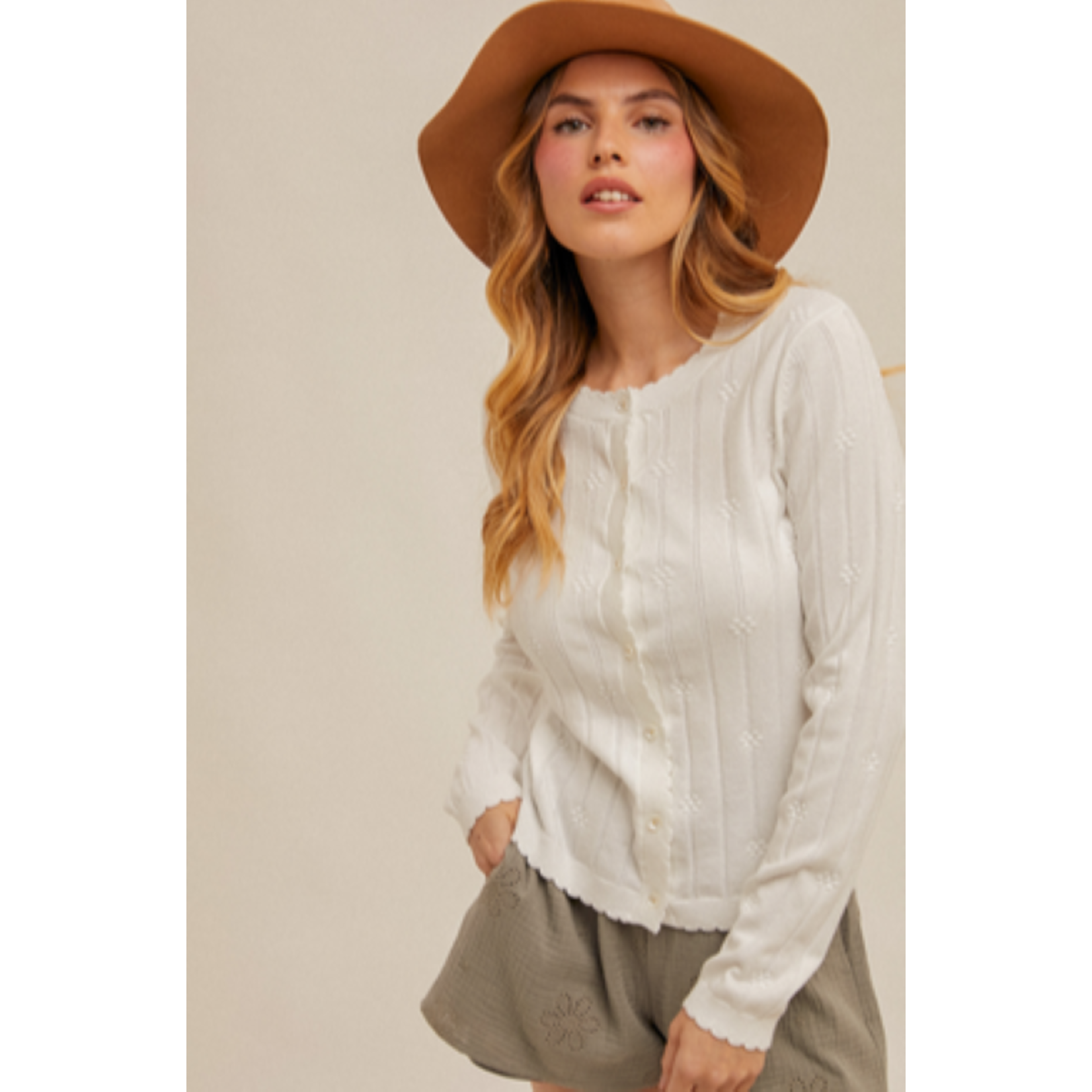 Hem & Thread Floral Detail Scallop Edge Cardi