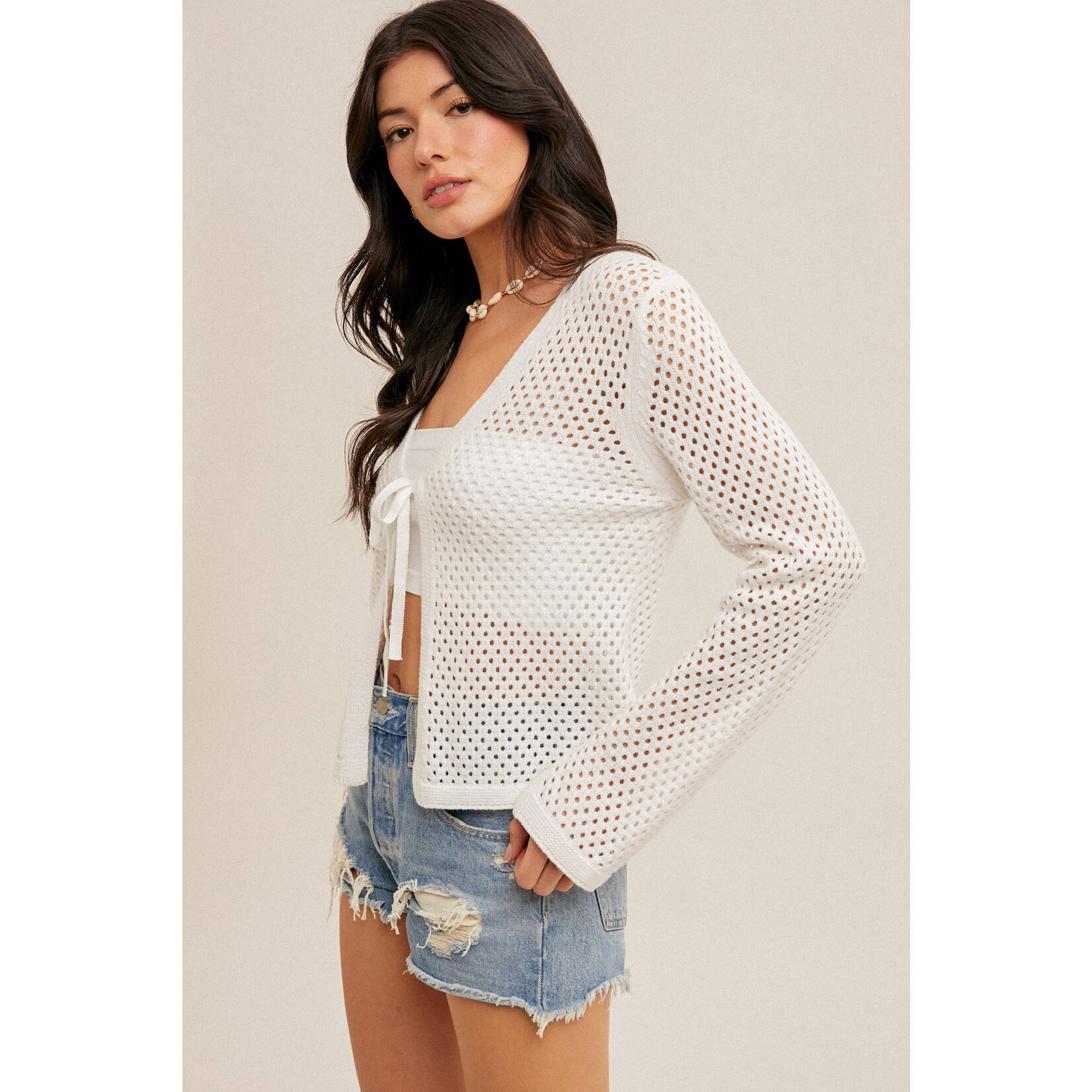 Hem & Thread Tie Front Crochet Cardi