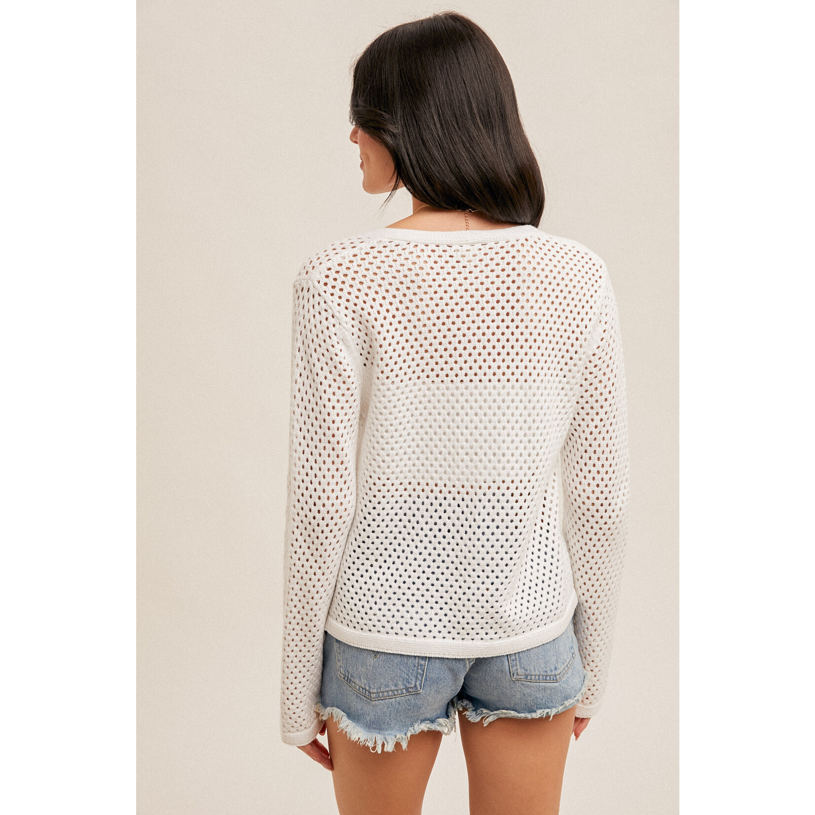 Hem & Thread Tie Front Crochet Cardi