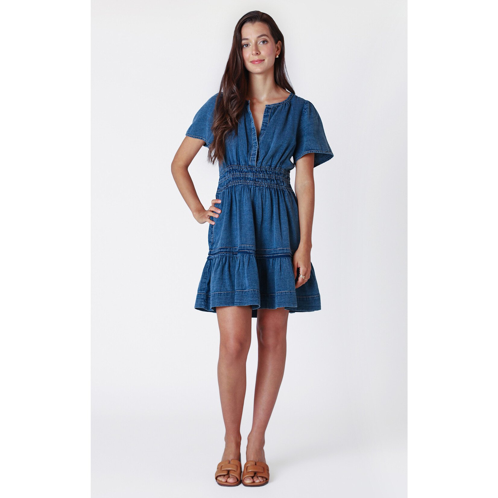 Dex Dex Denim Tiered Mini Dress