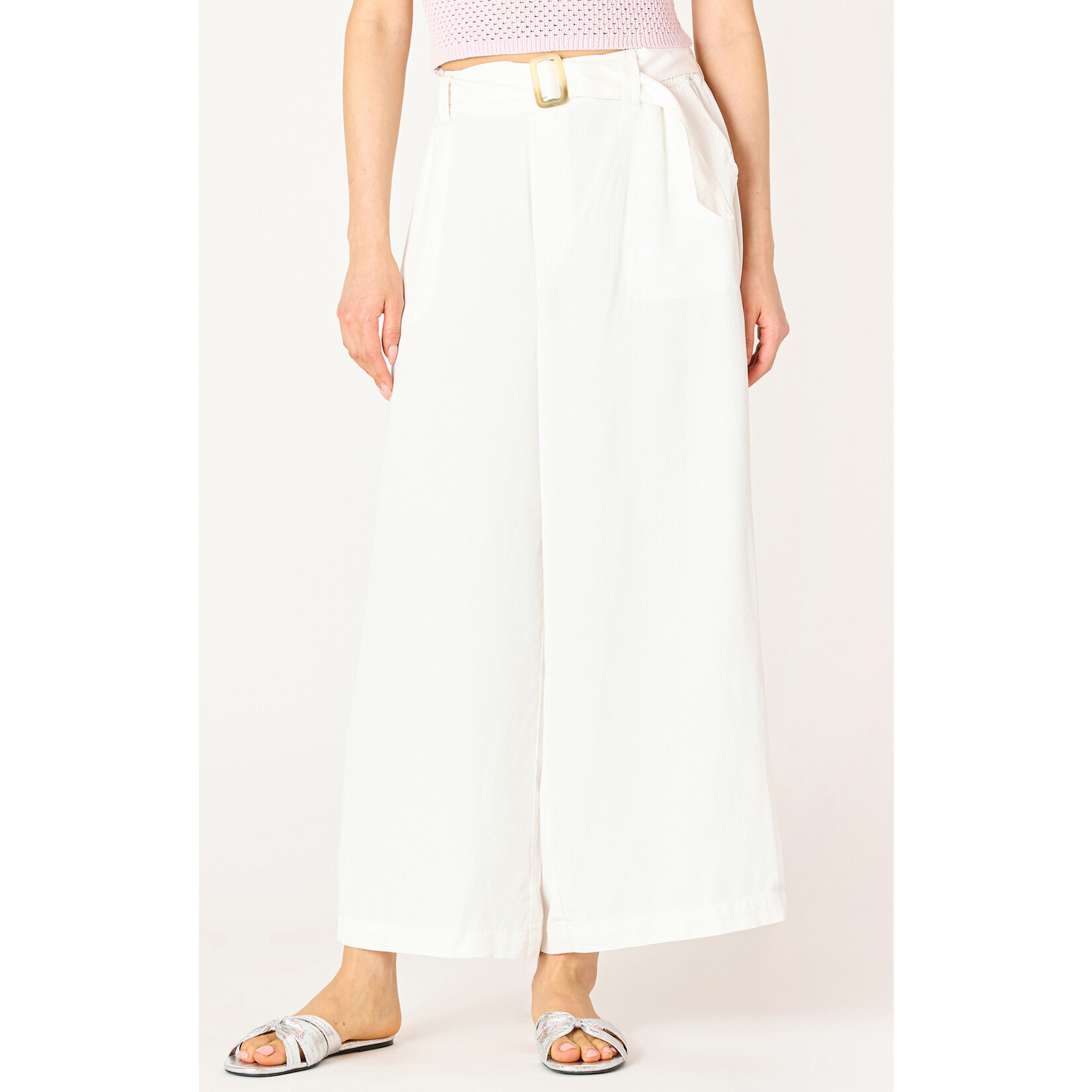 Dex Dex Belted White Wide Leg Trouser