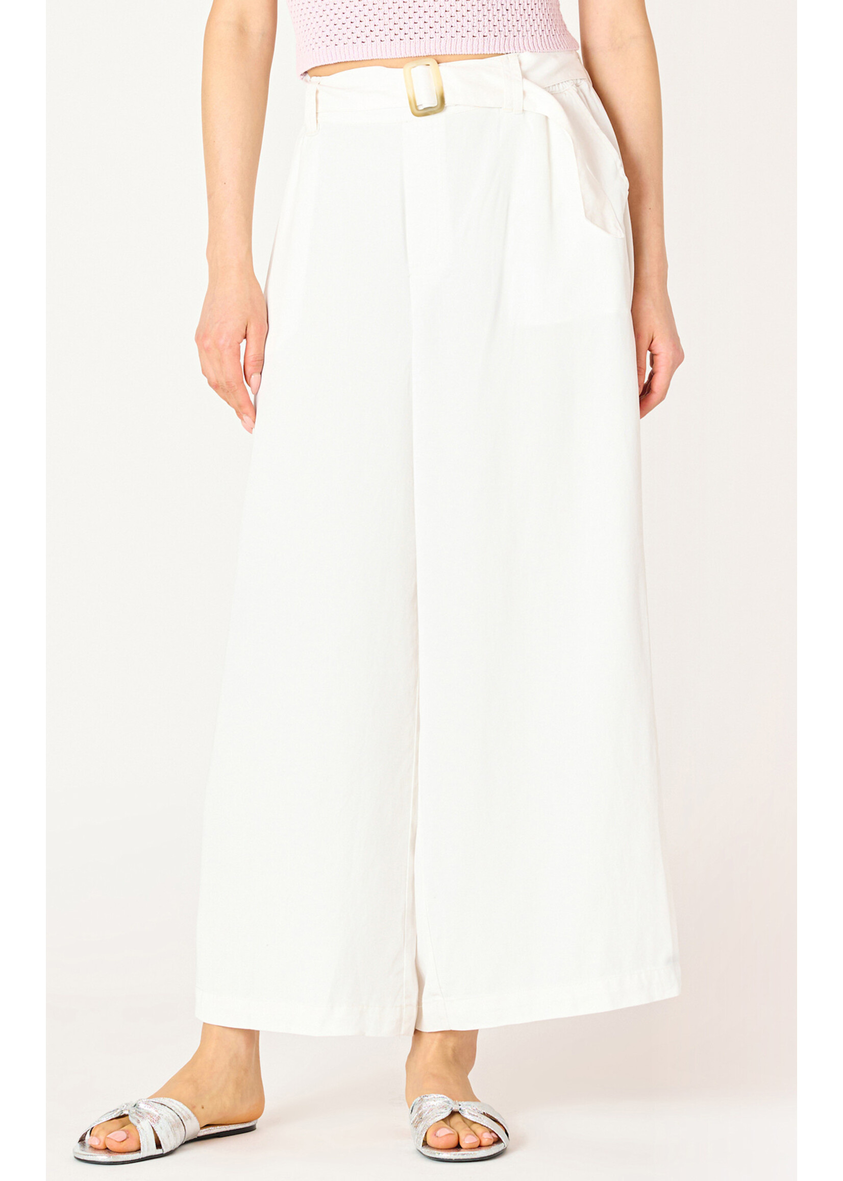 Dex Dex Belted White Wide Leg Trouser