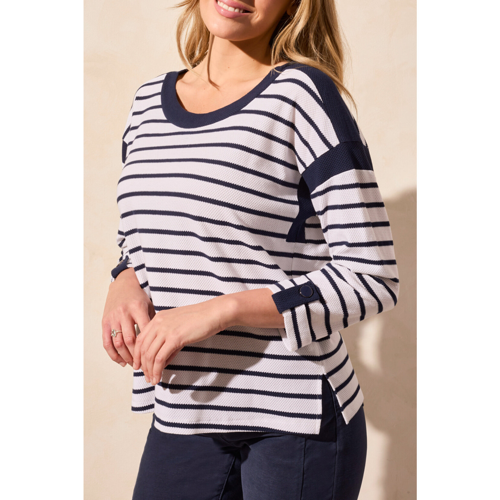 Tribal T Navy Boat Neck Top