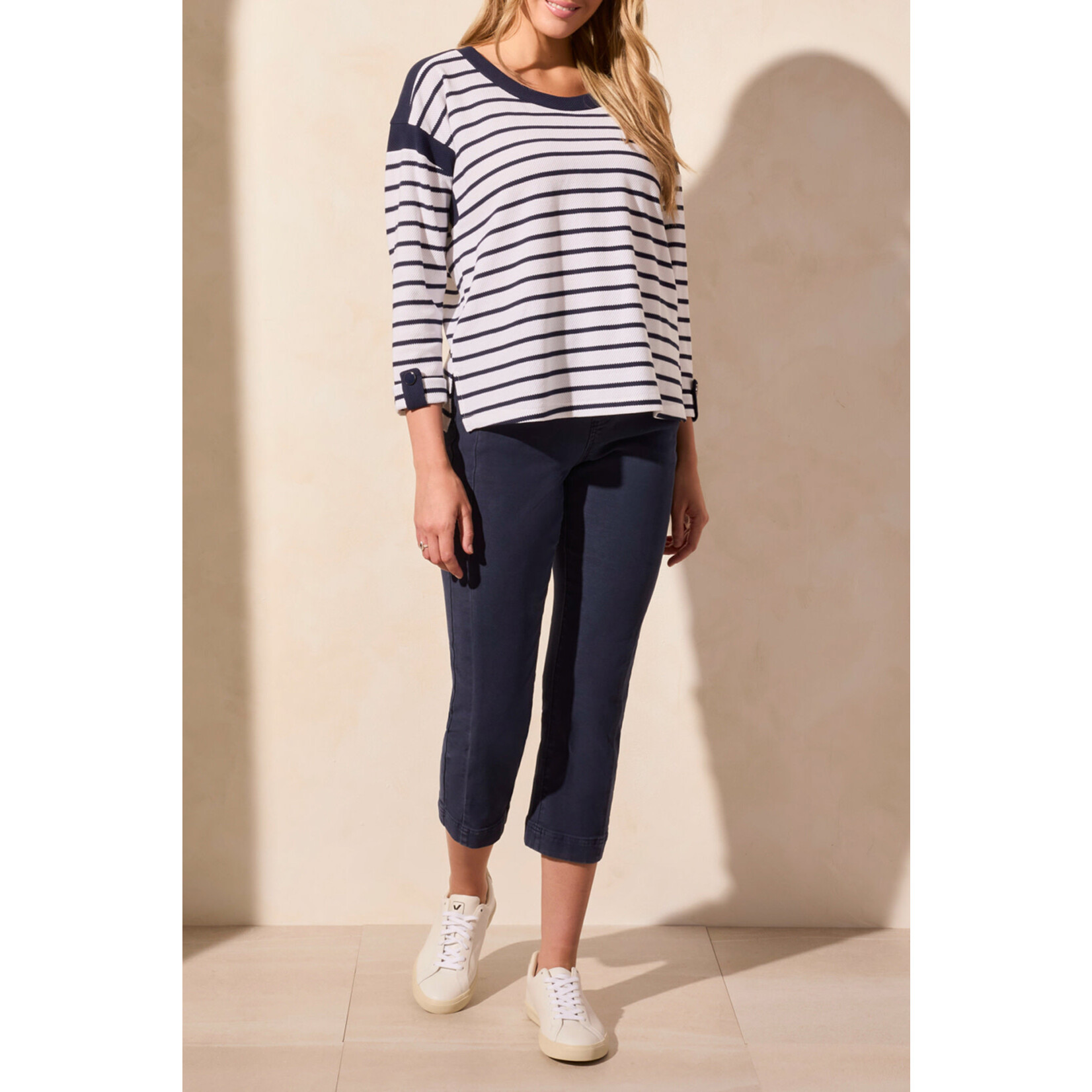 Tribal T Navy Boat Neck Top