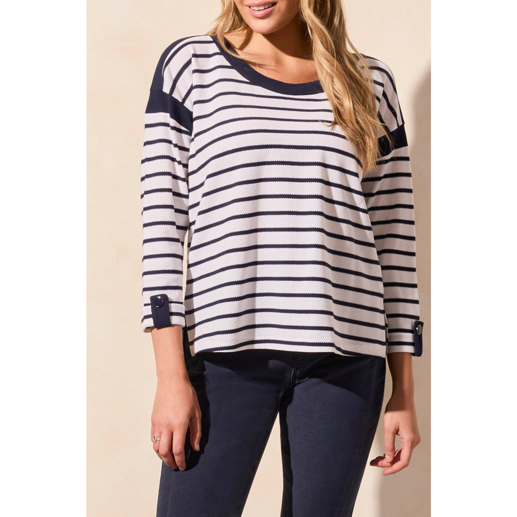 Tribal T Navy Boat Neck Top