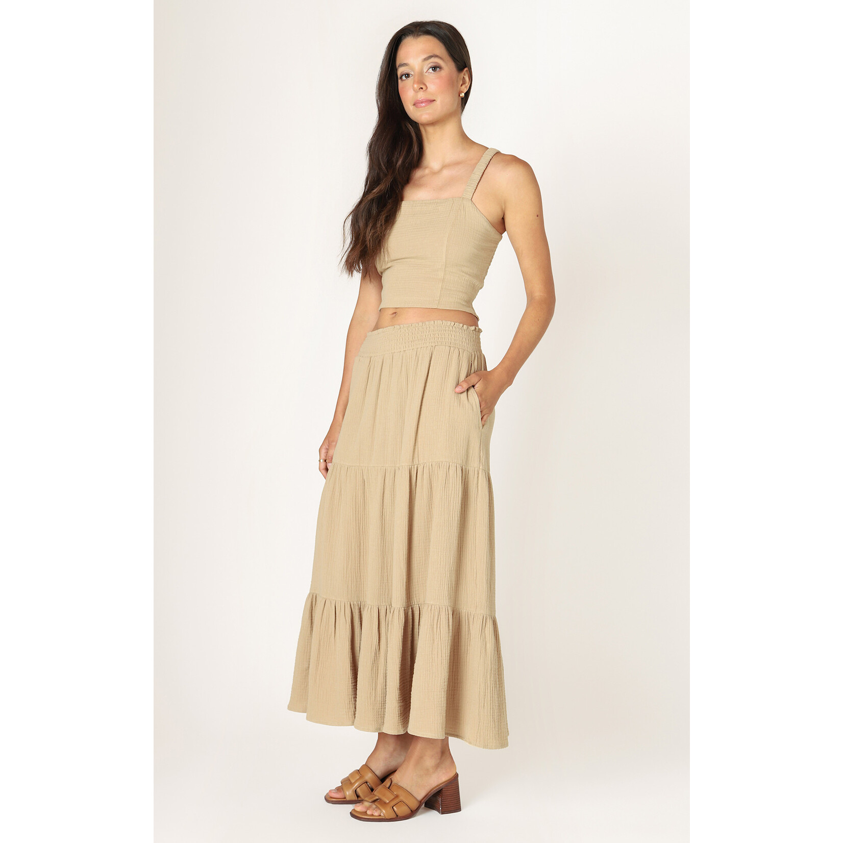 Dex Textured Pull on Midi Skirt