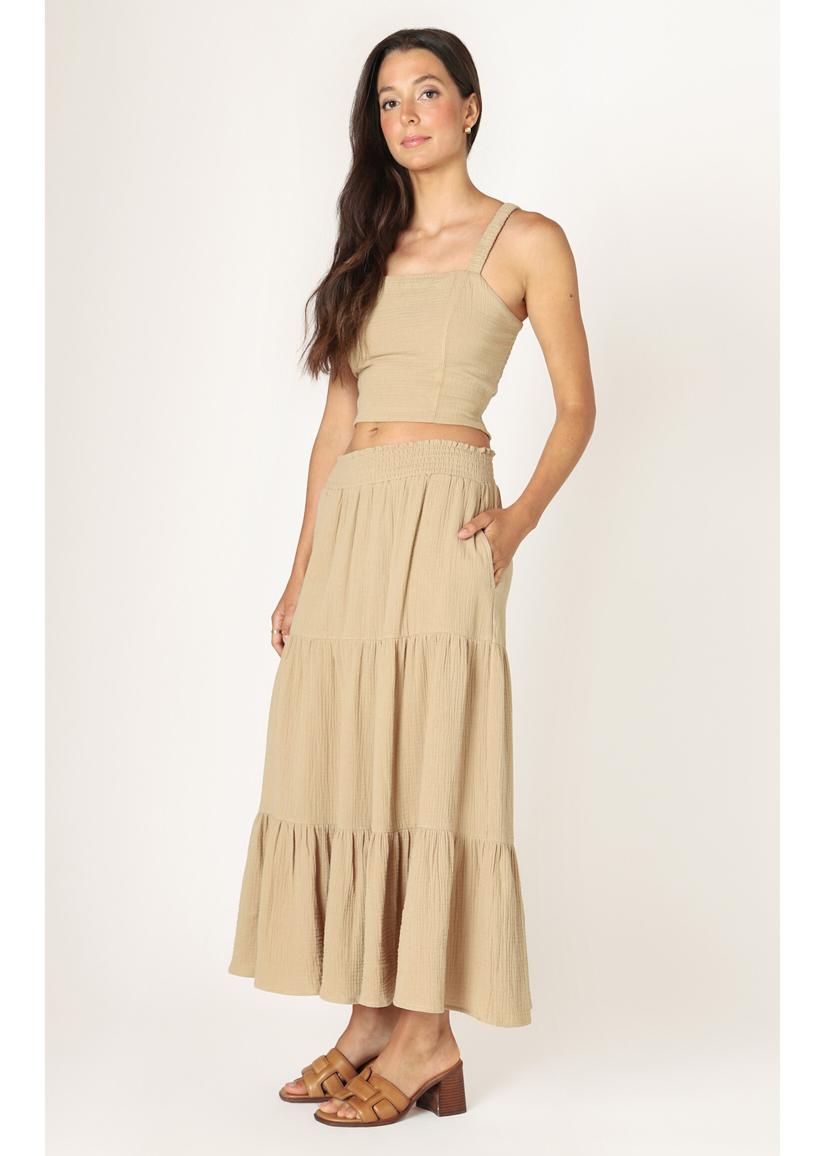 Dex Textured Pull on Midi Skirt