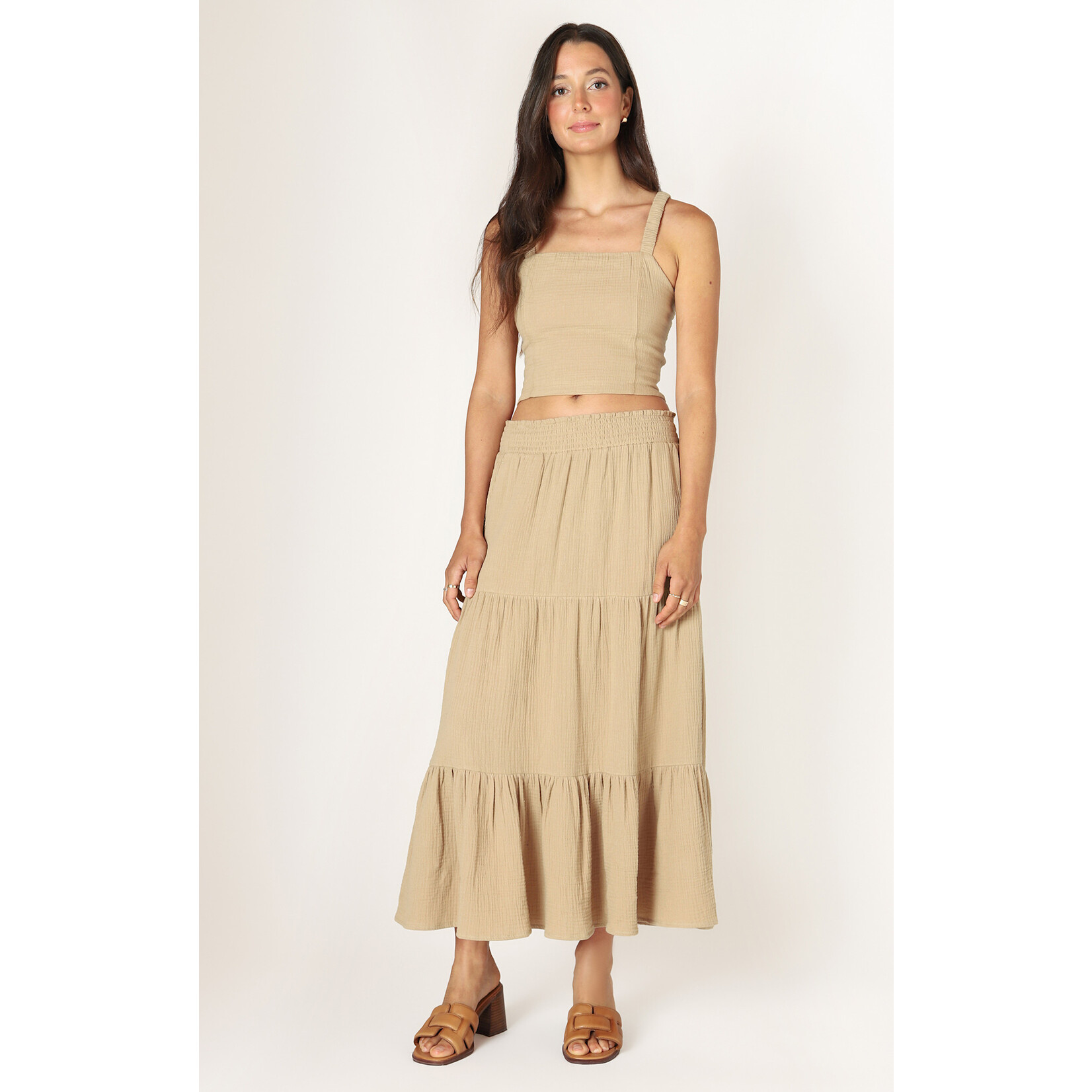 Dex Textured Pull on Midi Skirt