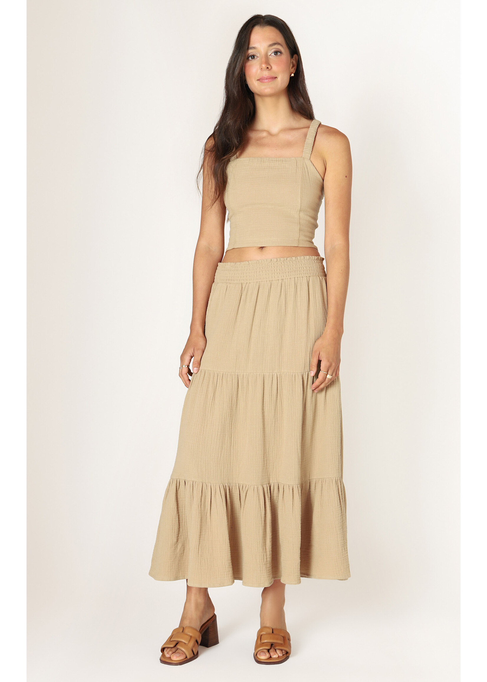 Dex Textured Pull on Midi Skirt