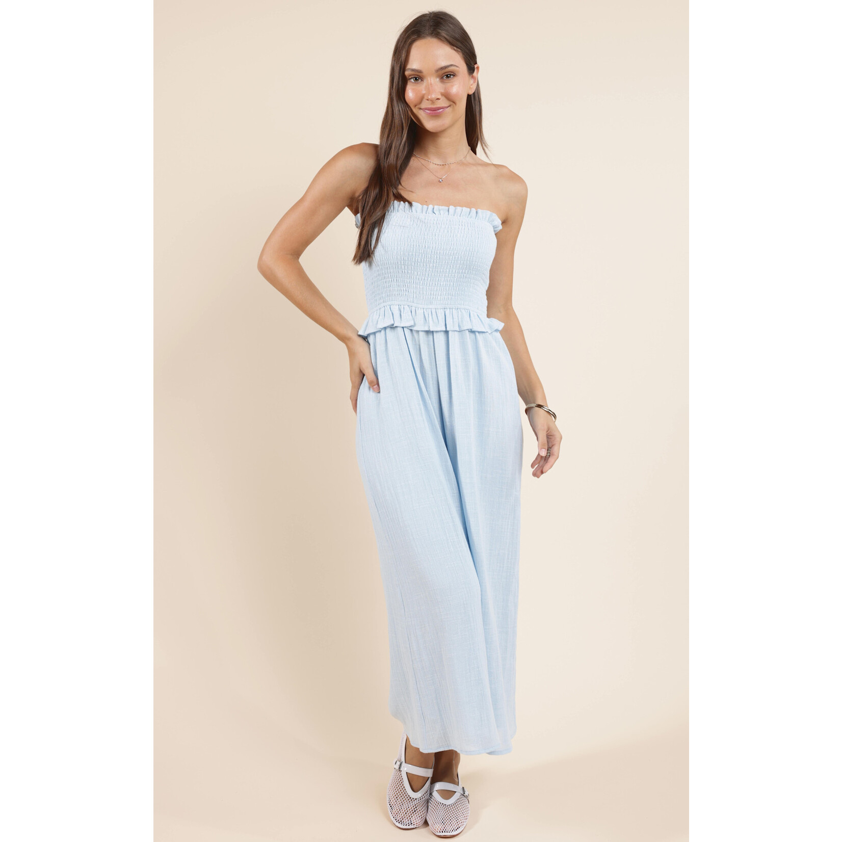 Sadie Sage SS Smocked Bodice Jumpsuit