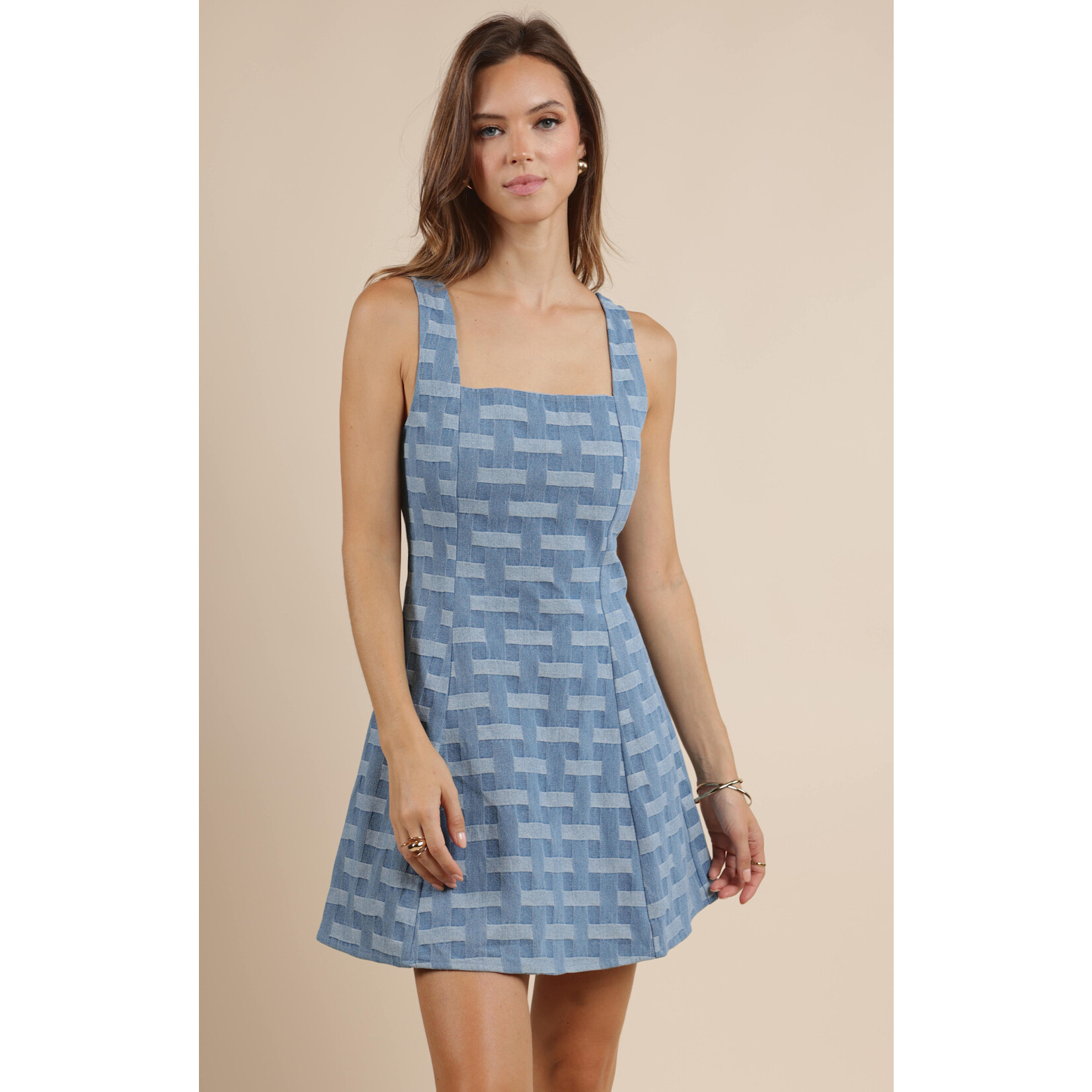 Sage The Label STL Crosshatched Denim Mini Dress
