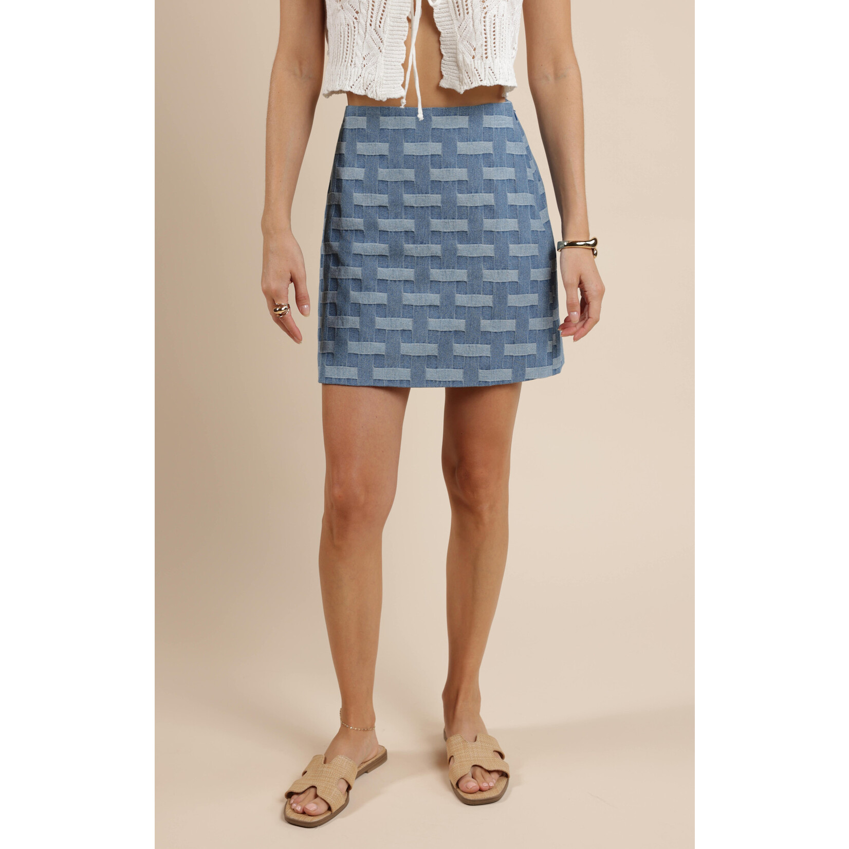Sage The Label STL Crosshatched Denim Mini Skirt
