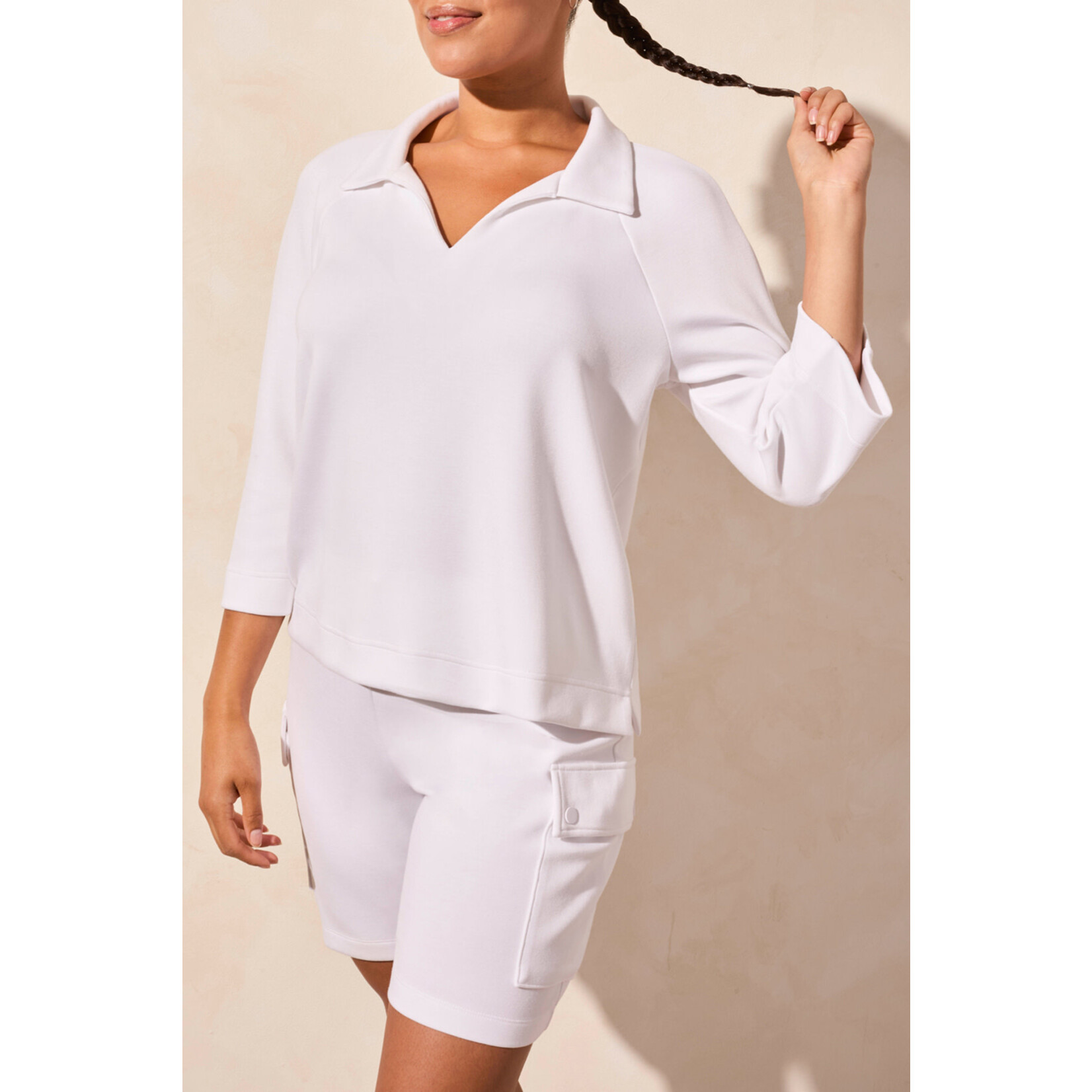 Tribal T White Scuba Side Slit Top