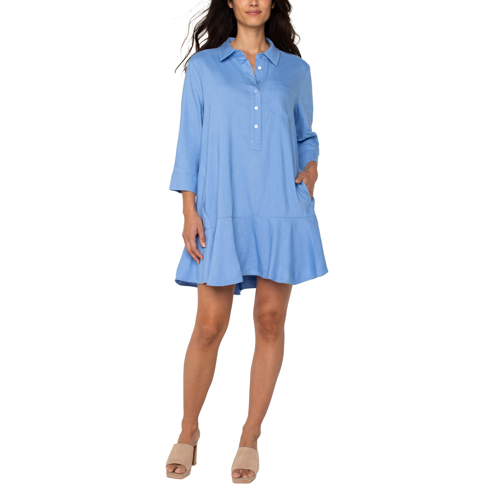 Liverpool LP Shirt Dress with Flounce Hem