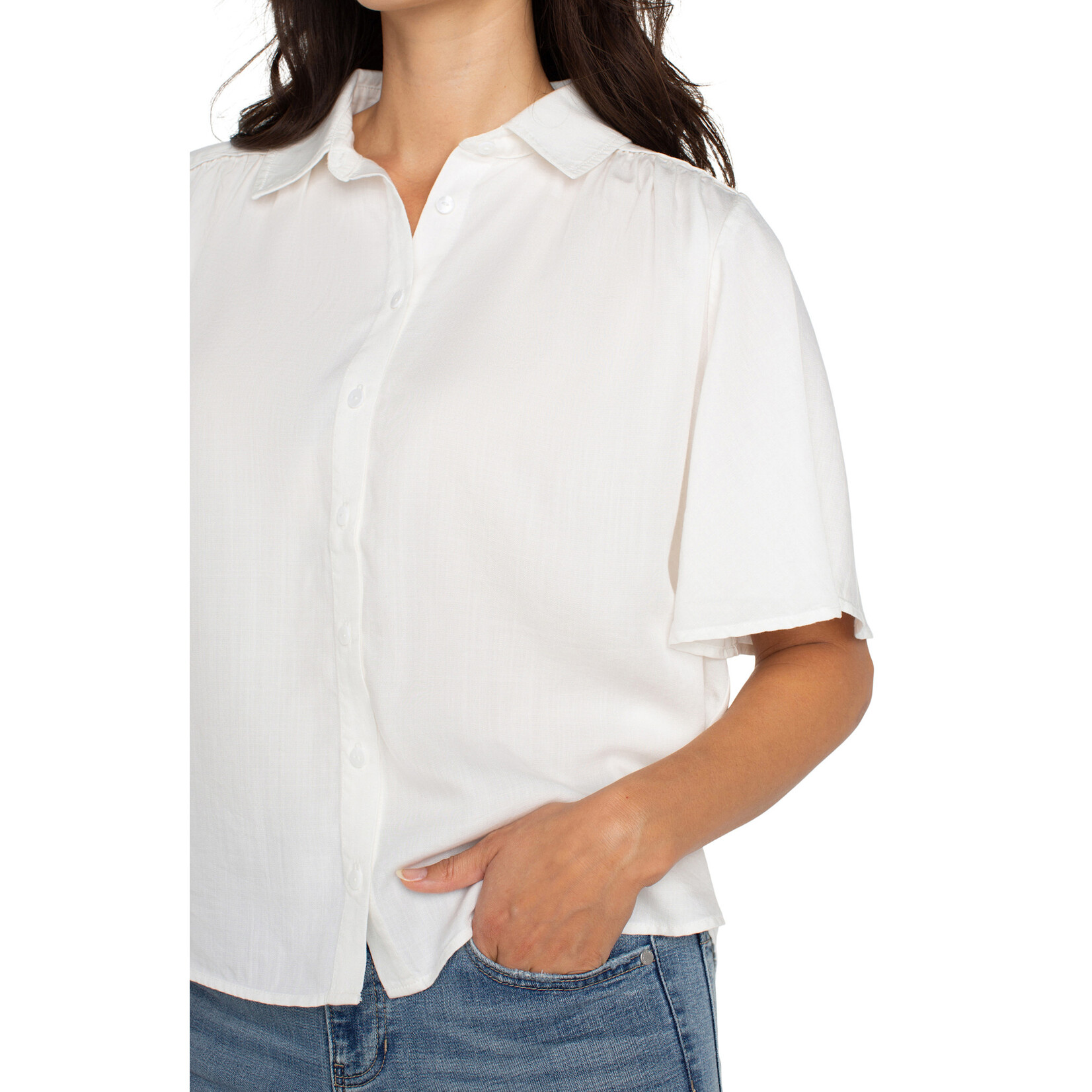 Liverpool LP White Shirred Button Blouse