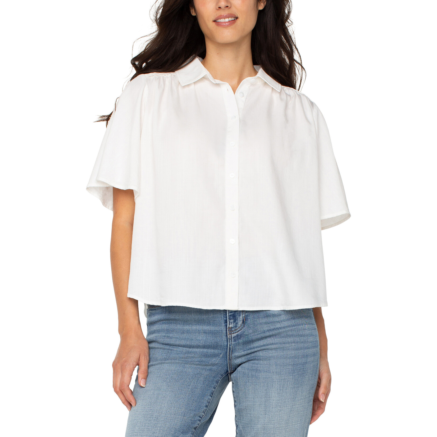 Liverpool LP White Shirred Button Blouse