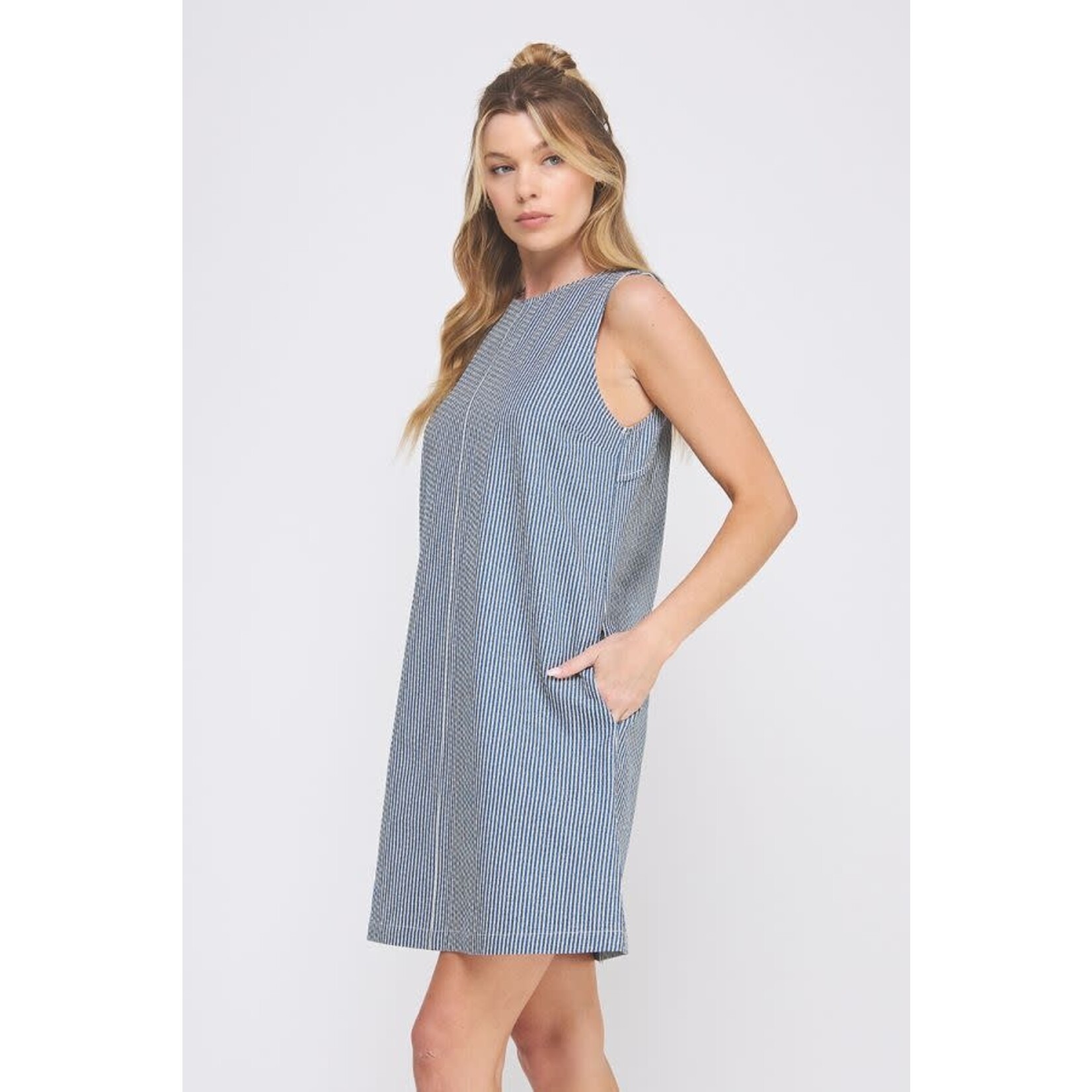 Allie Rose AR Navy Striped Shift Dress