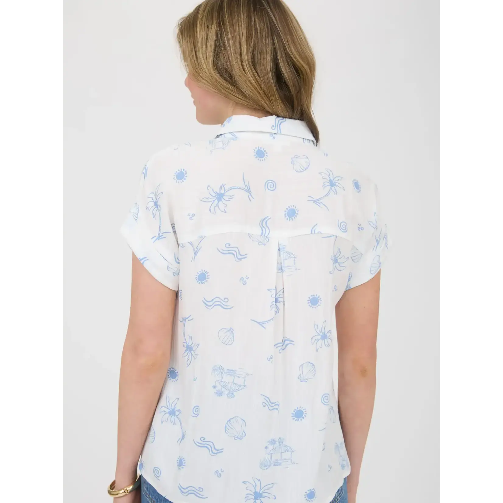 Blu Pepper Island Print Button up