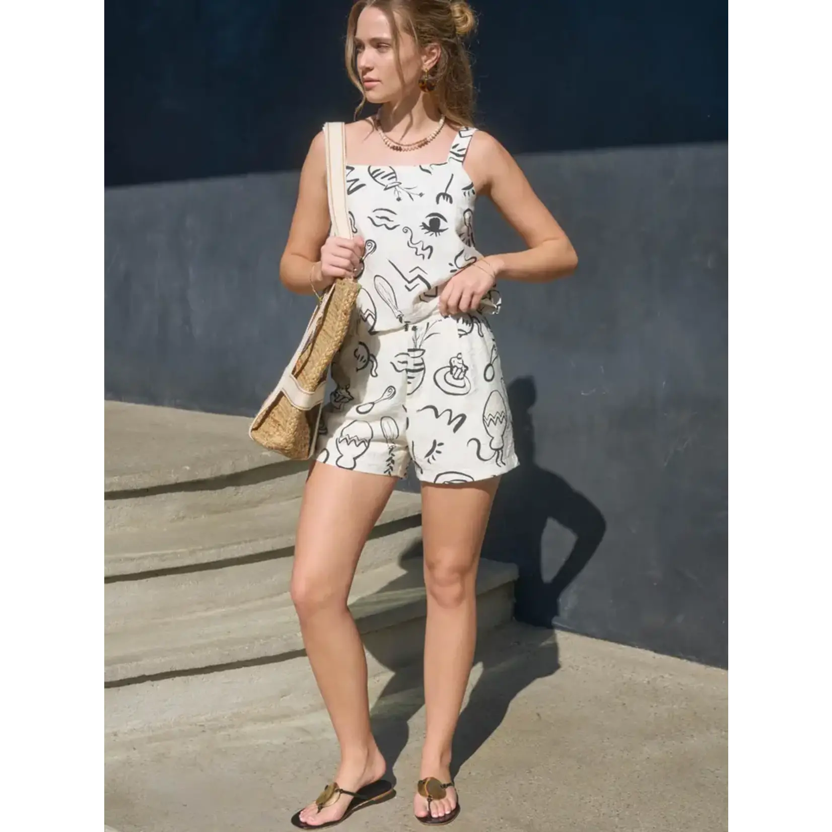 Blu Pepper BP Doodle Print Linen Shorts