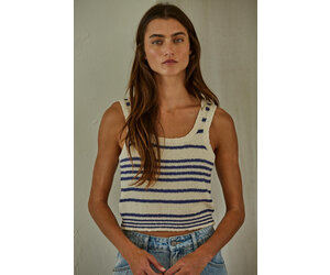 売れ筋商品|||ダナ キャラン ニューヨーク ニット&セーター アウター レディース Women's Striped Ribbed Knit Sleeveless Top Navy/white BT Alder Navy Striped Sweater Tank - Wink Boutiques