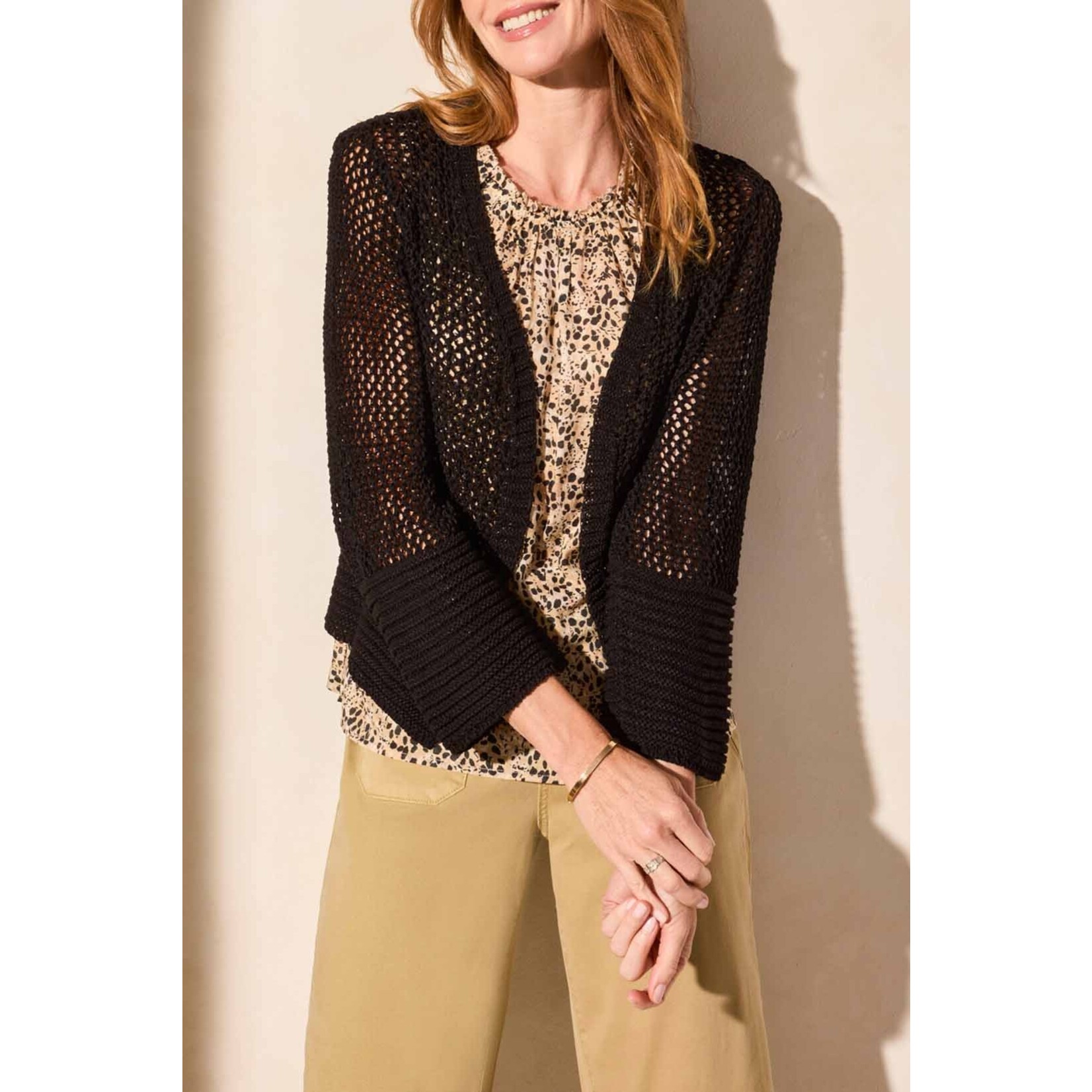 Tribal T Bell Sleeve Open Stitch Cardigan