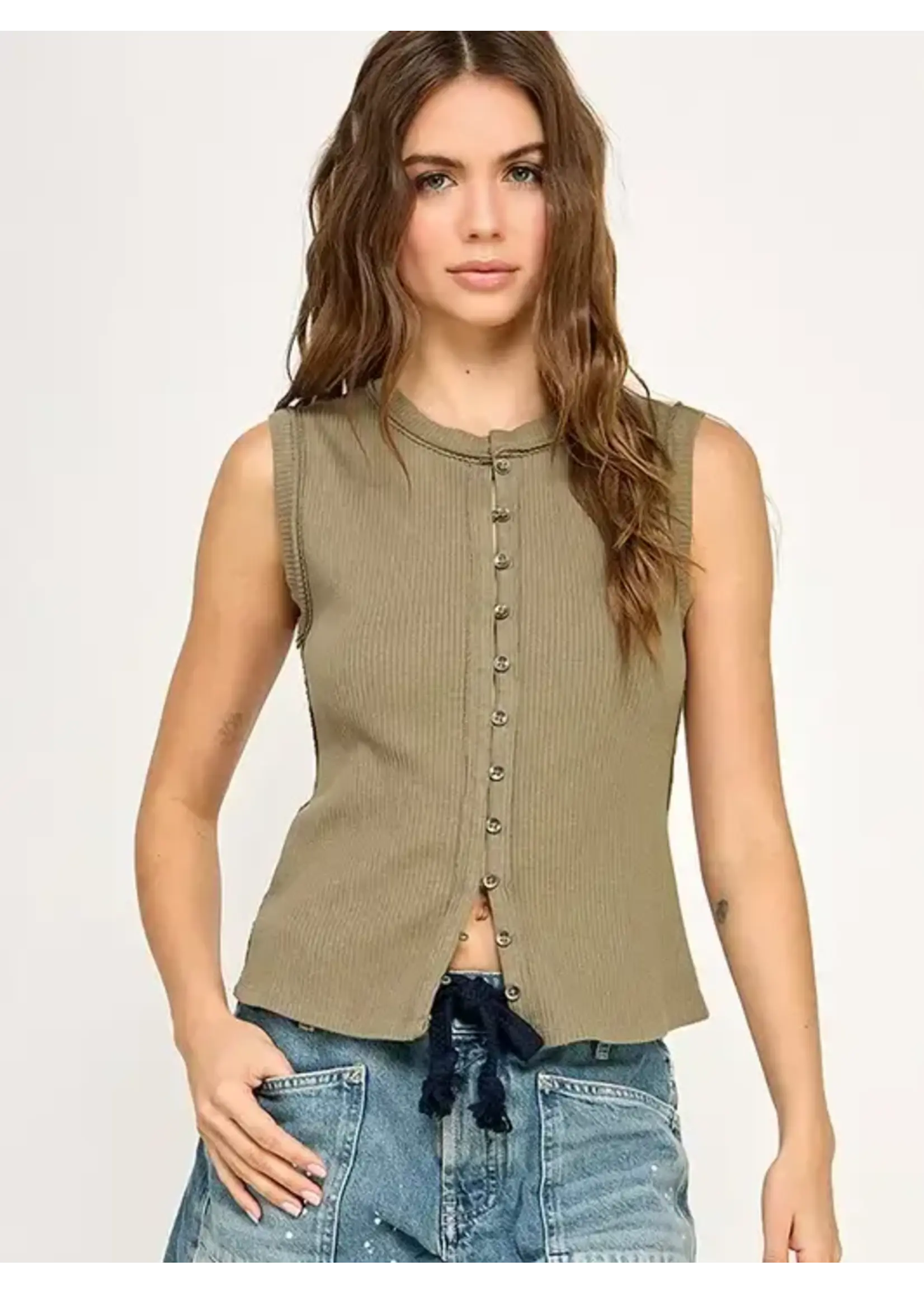 Miss Love ML Button Down Top