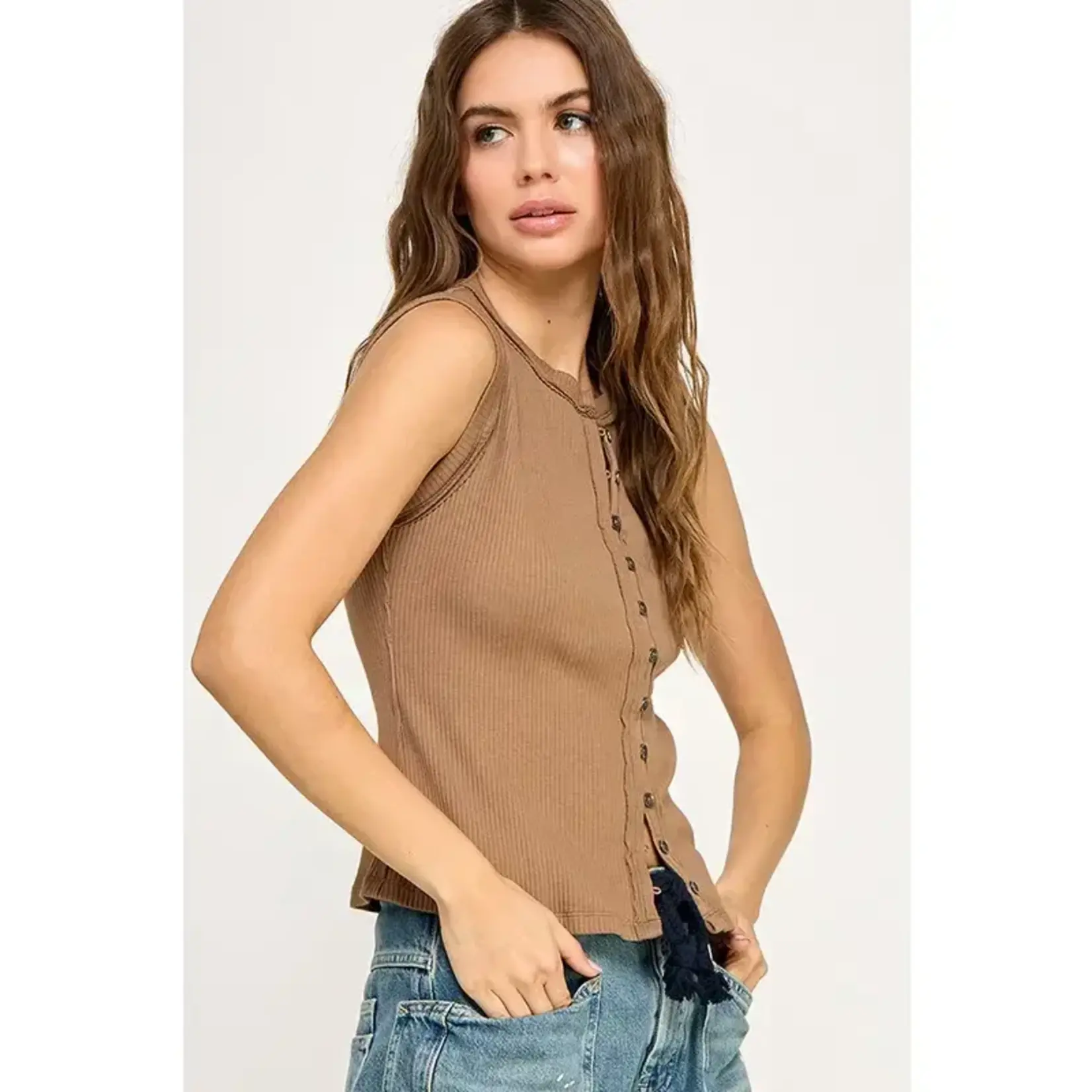 Miss Love ML Button Down Top
