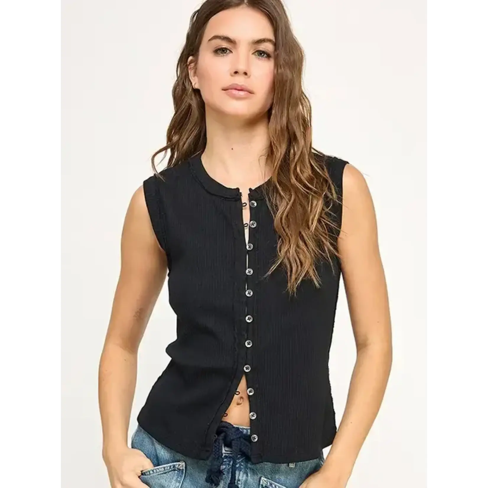Miss Love ML Button Down Top