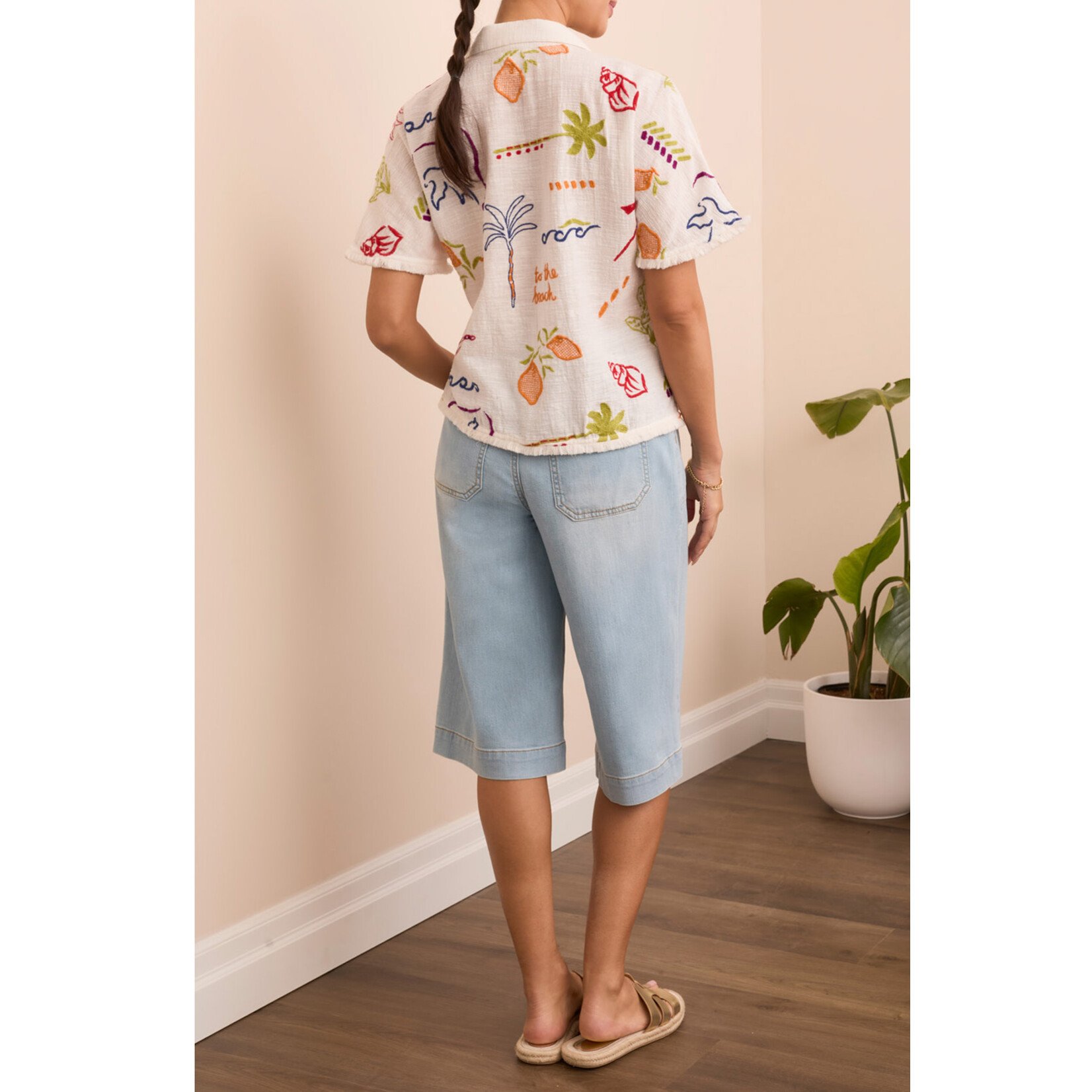 Tribal T Fringed Button Front Blouse