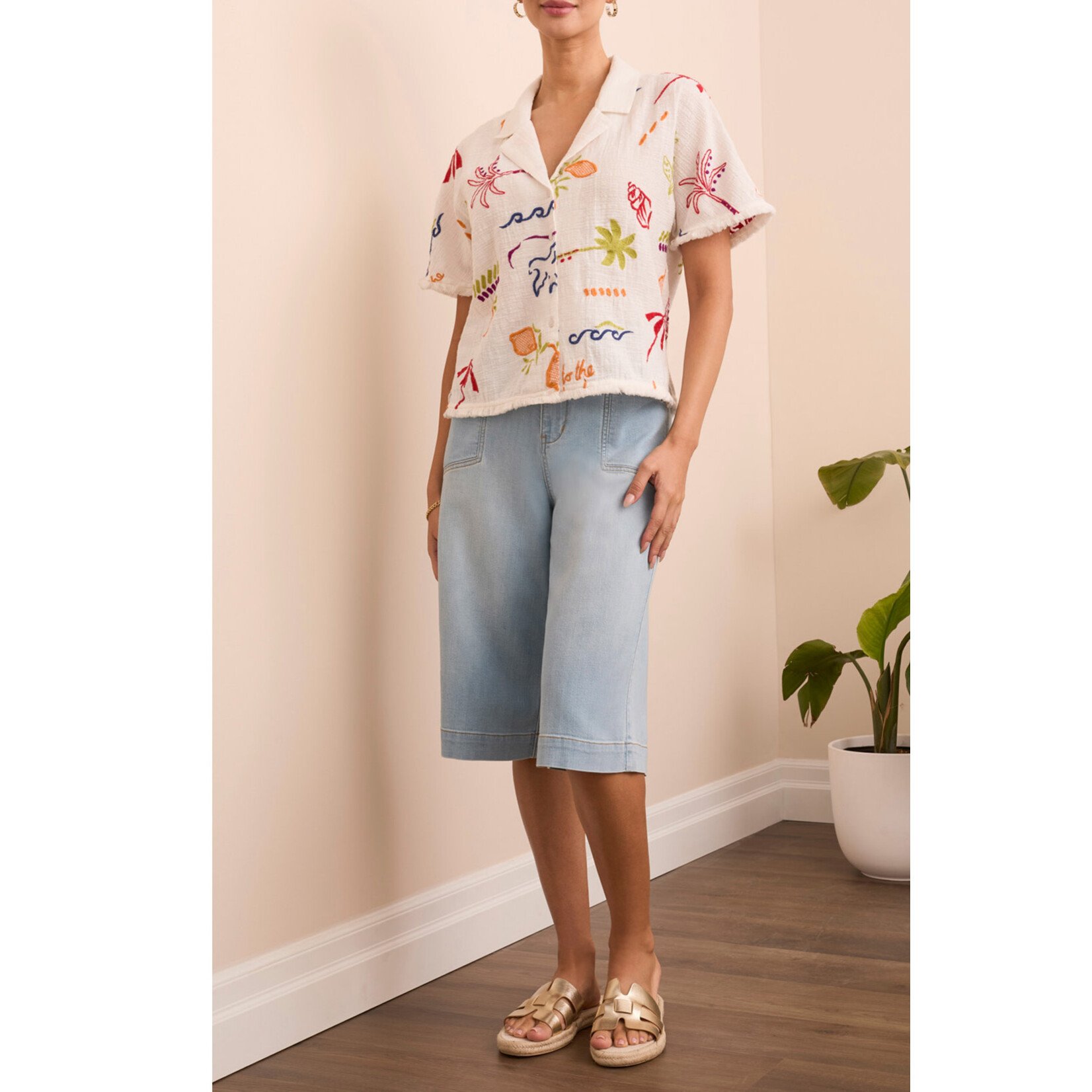 Tribal T Fringed Button Front Blouse