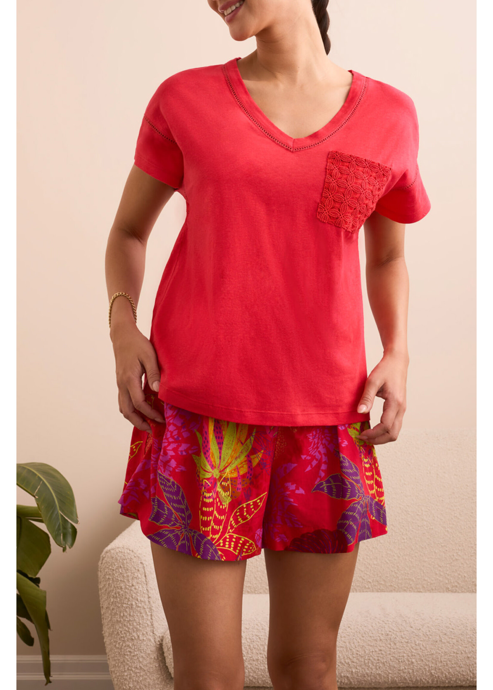 Tribal T Frill V-Neck Top