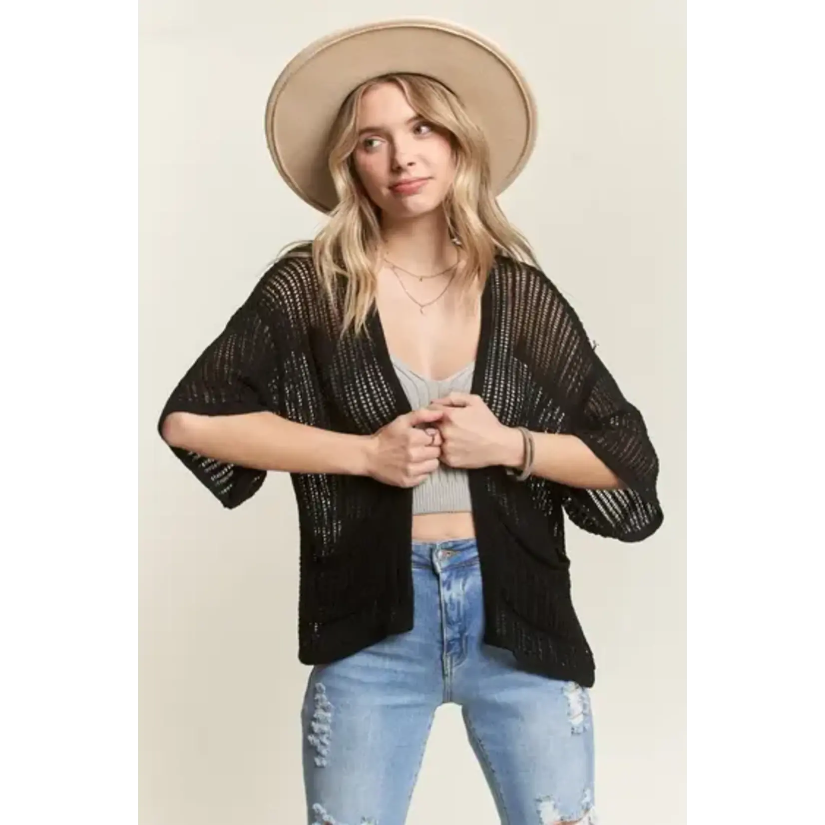 Madelyn M Fishnet Short Slv Cardi