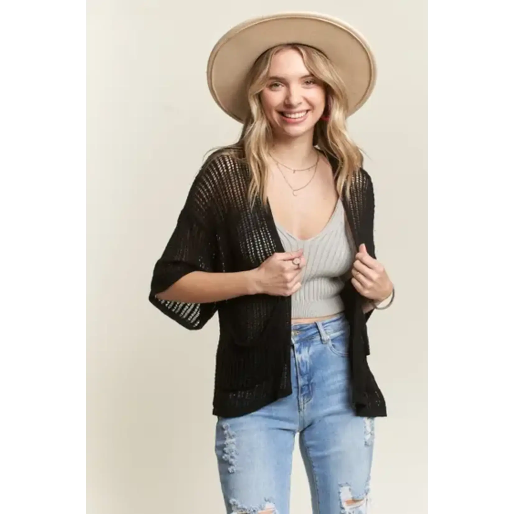Madelyn M Fishnet Short Slv Cardi