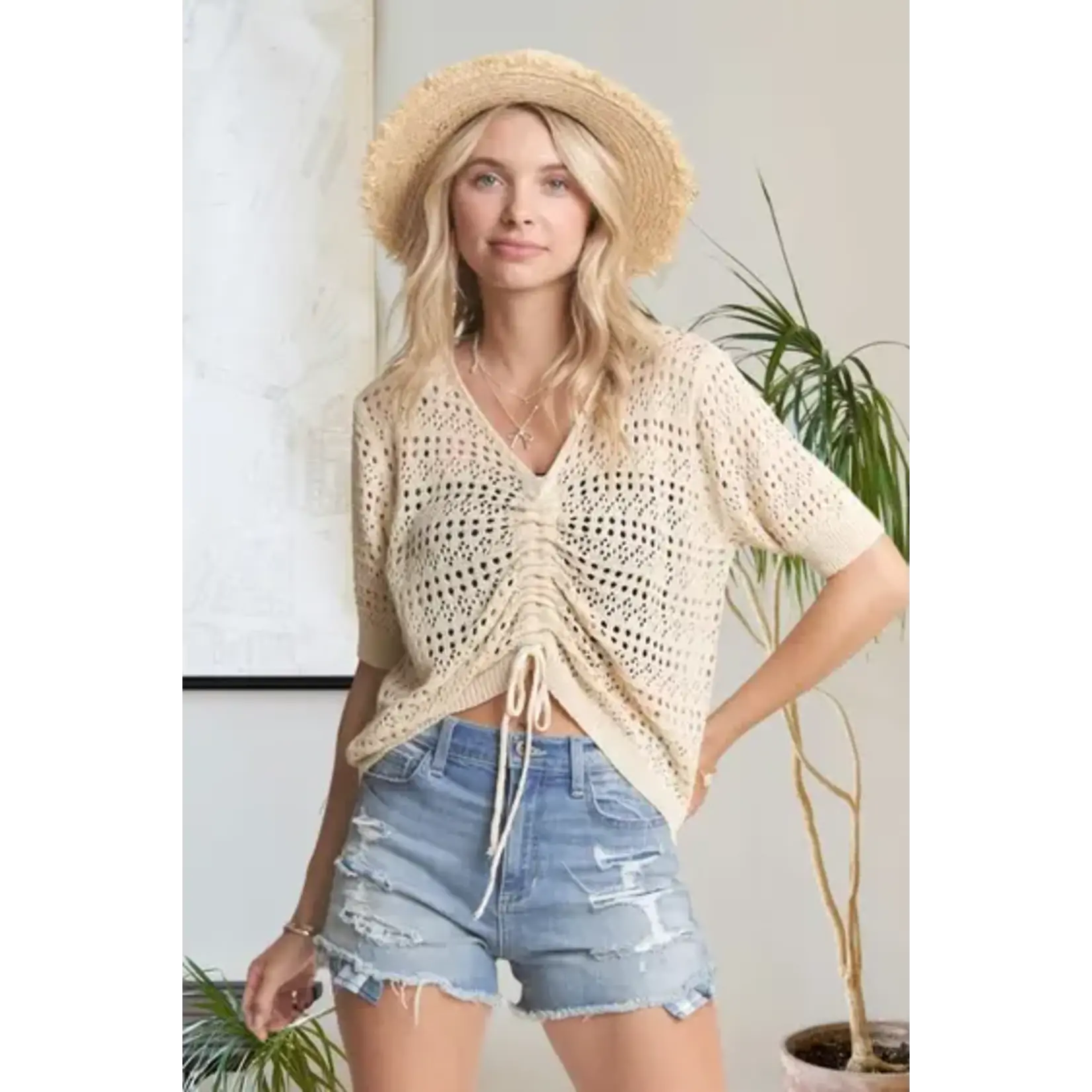 Madelyn M Drawstring Crochet Top