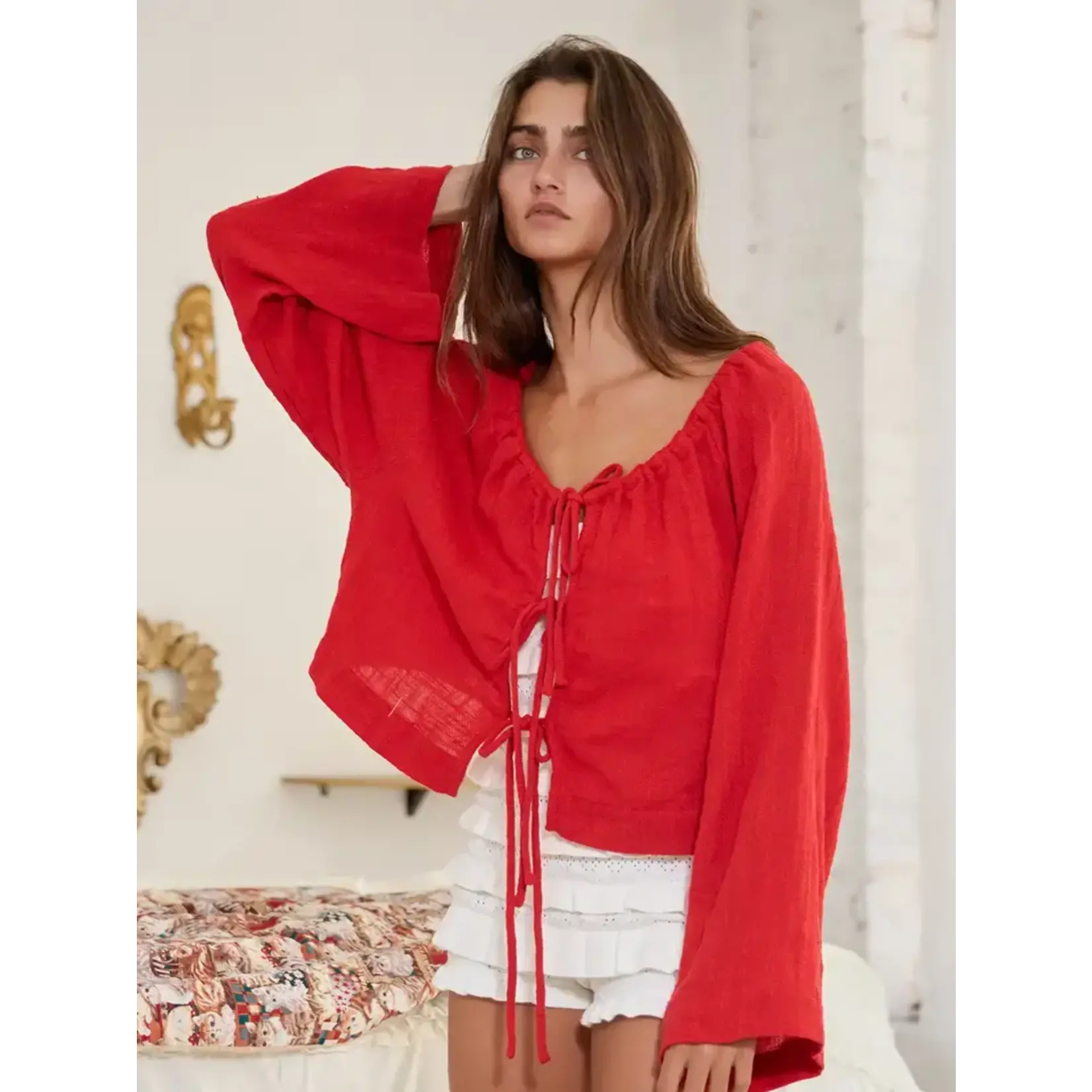 BUCKETLIST BL Tie Front Blouse