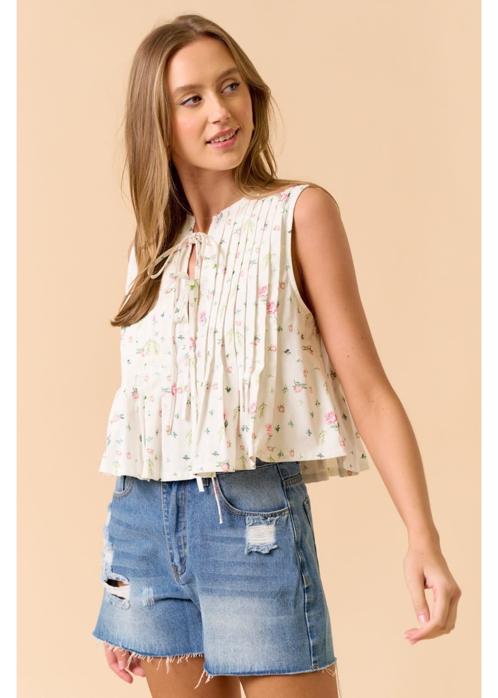 LaLavon LaLavon Front Tie Floral Top