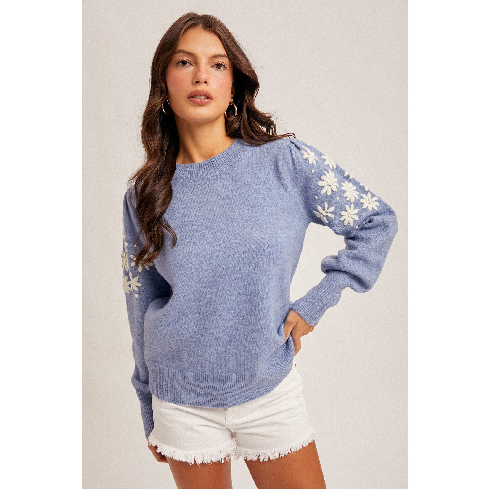 Hem & Thread HT Floral Embroidered Bubble Sweater